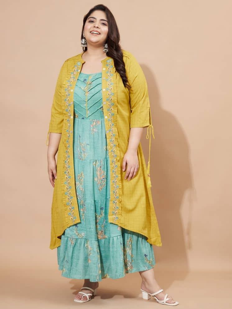 Vbuyz Rayon Printed Kurti With Palazzo Women's Stitched Salwar Suit - Yellow ( Pack of 1 )