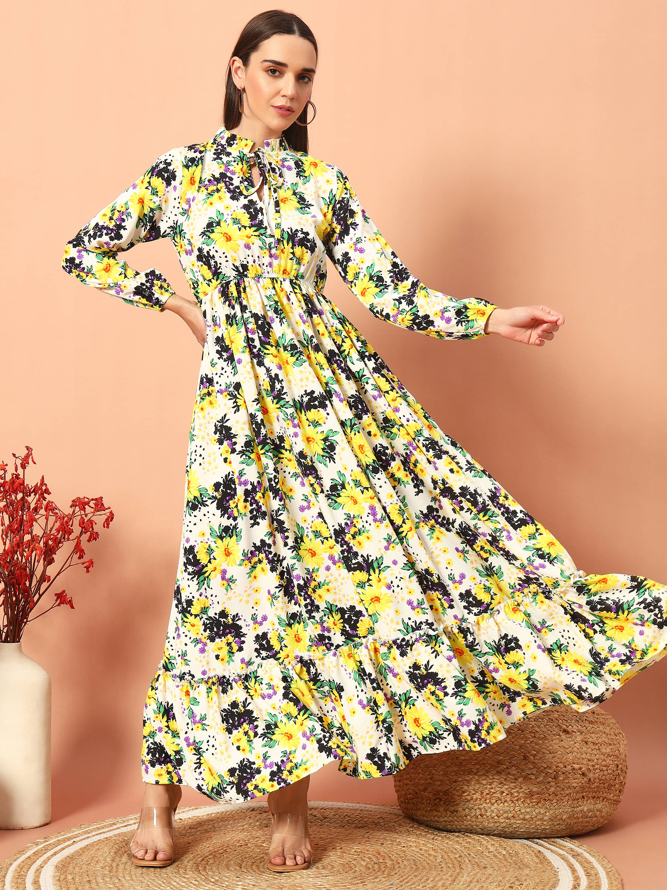     			ZWERLON Women Rayon Printed Fit & Flare Dress ( White )