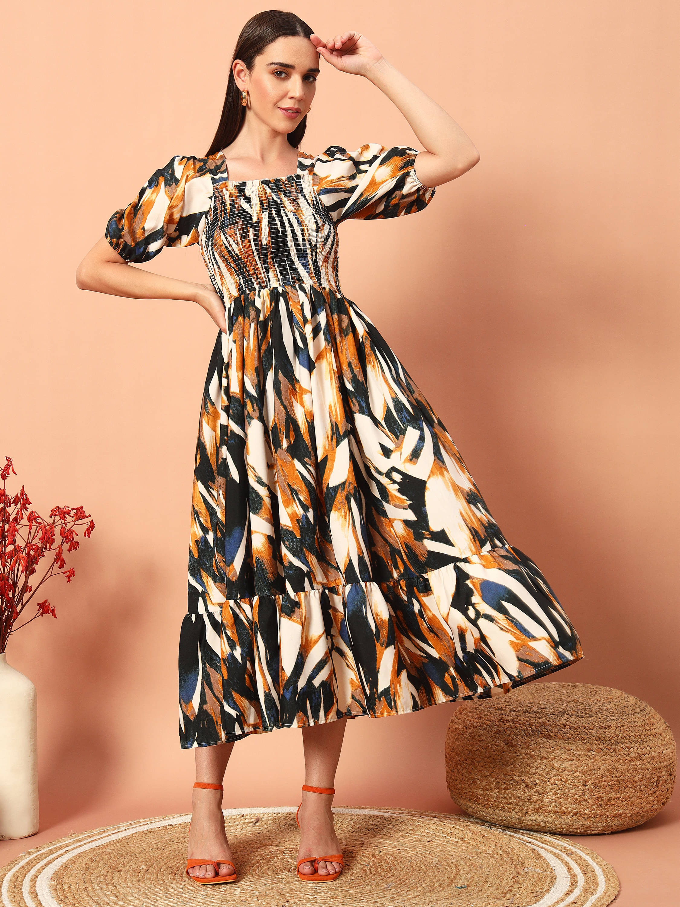     			ZWERLON Women Rayon Printed Fit & Flare Dress ( Yellow )