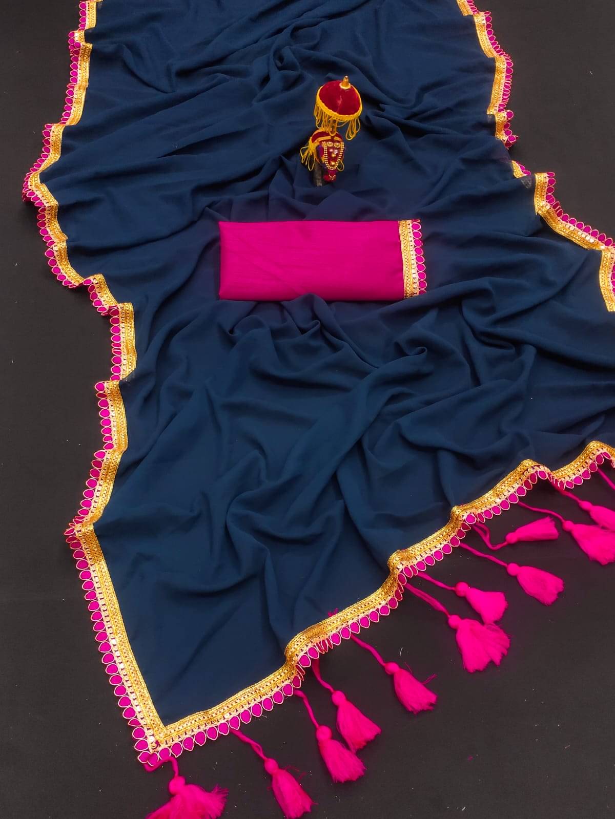 mahalaxmi fab Georgette Applique Saree With Unstitched Blouse Piece ( Blue ) mahalaxmi fab Georgette Applique Saree With Unstitched Blouse Piece ( Blue )