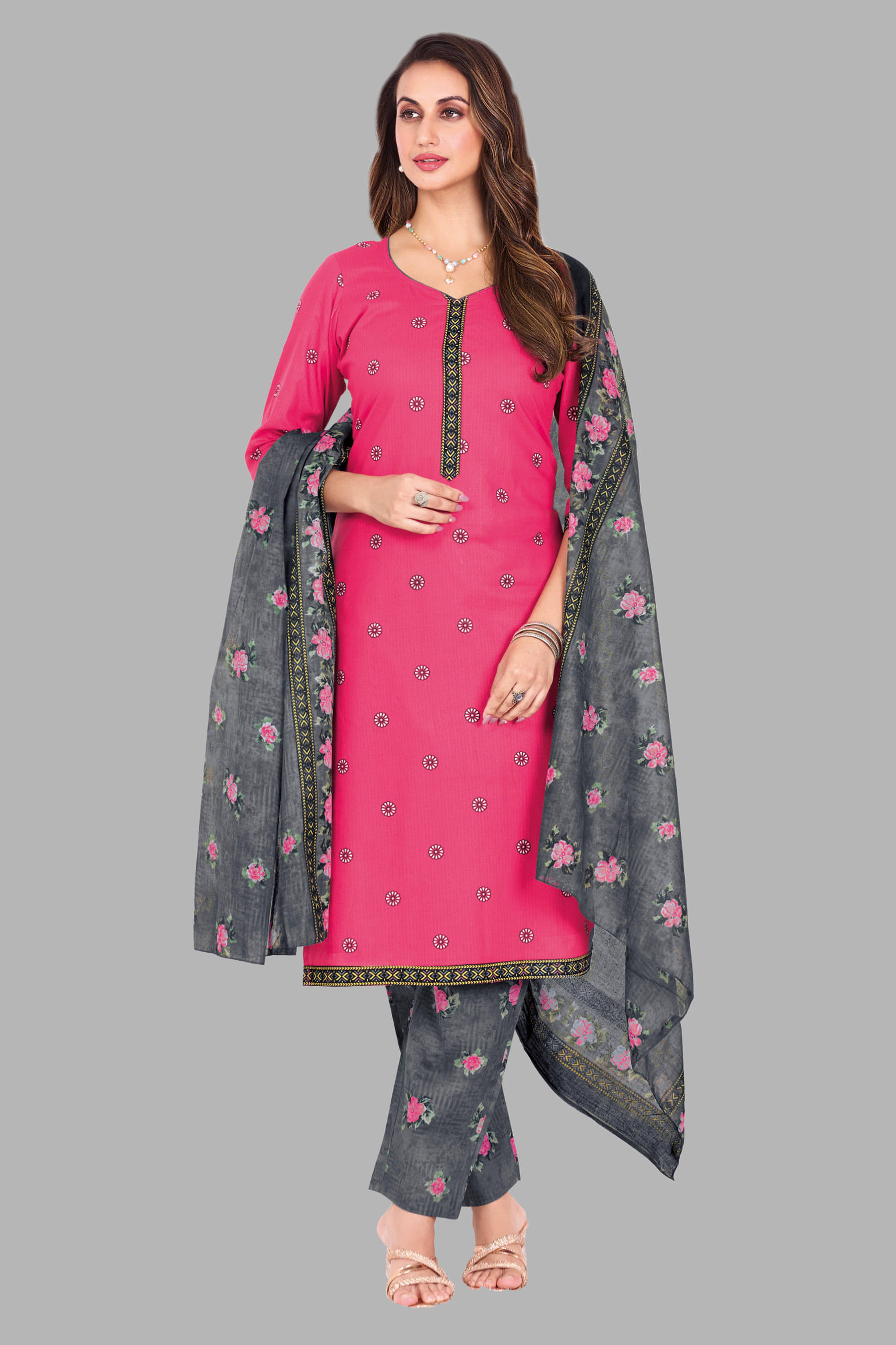    			shree jeenmata collection Cotton Printed Kurti With Pants Women's Stitched Salwar Suit - Pink ( Pack of 1 )