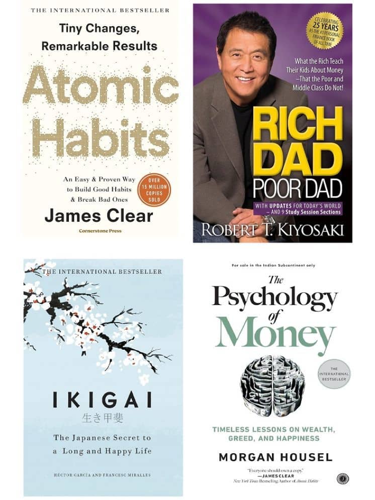 4 Books Combo ( Atomic Habits & Rich Dad Poor Dad & ikigai Japaness & The Psychology Of Money ) English