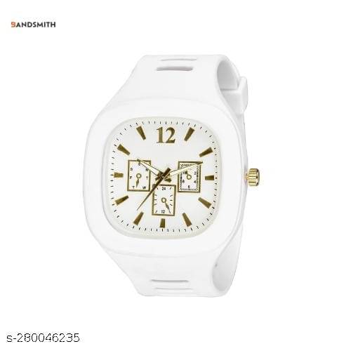     			BANDSMITH White PU Digital Men's Watch