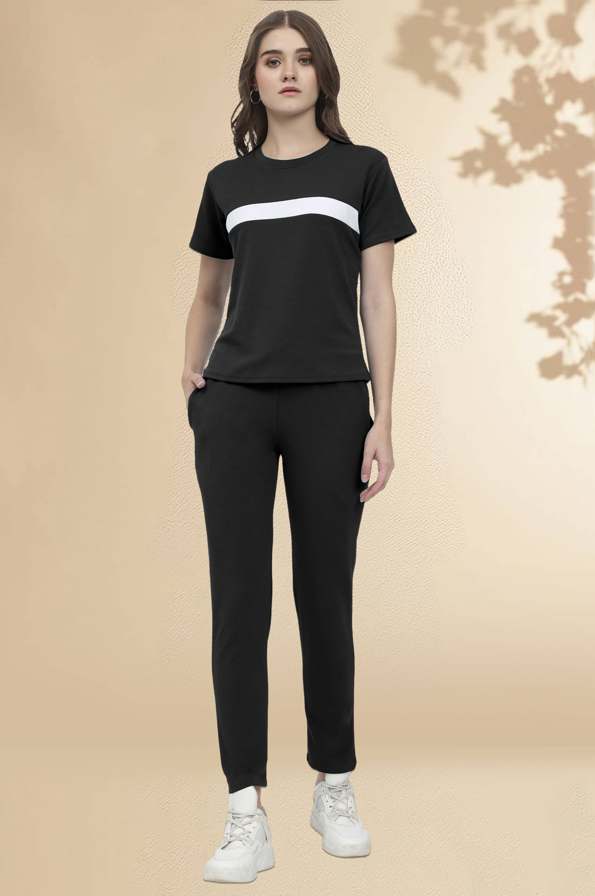     			DTR FASHION Black Cotton Blend Striped Tracksuit - Pack of 1