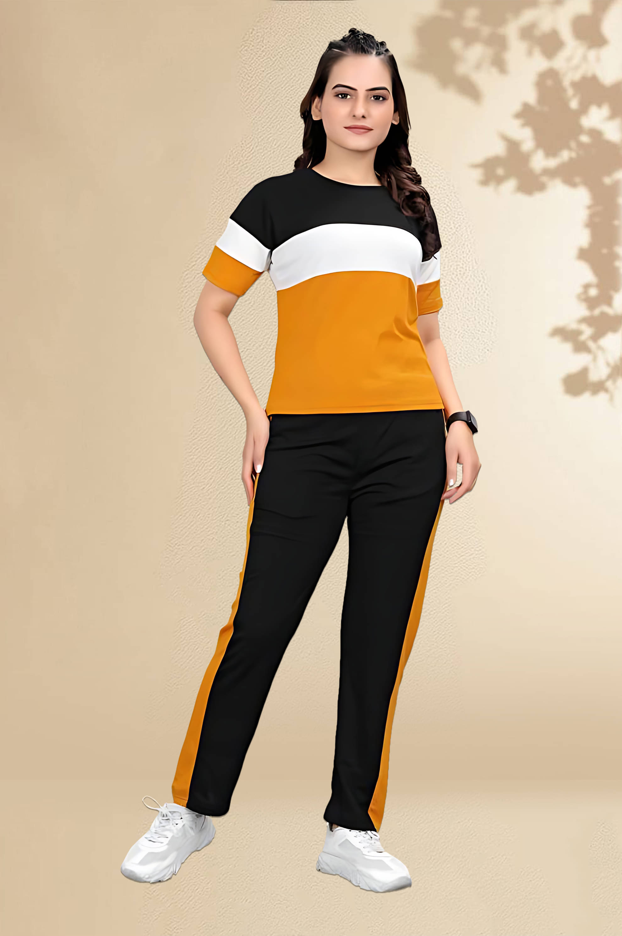     			DTR FASHION Yellow Cotton Blend Colorblock Tracksuit - Pack of 1