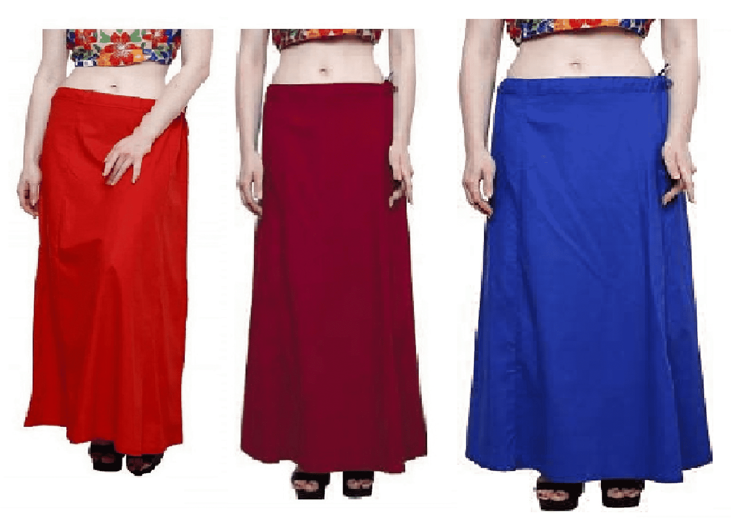    			Perfect cloth store Maroon,Navy,Red Cotton Petticoat - Pack of 5