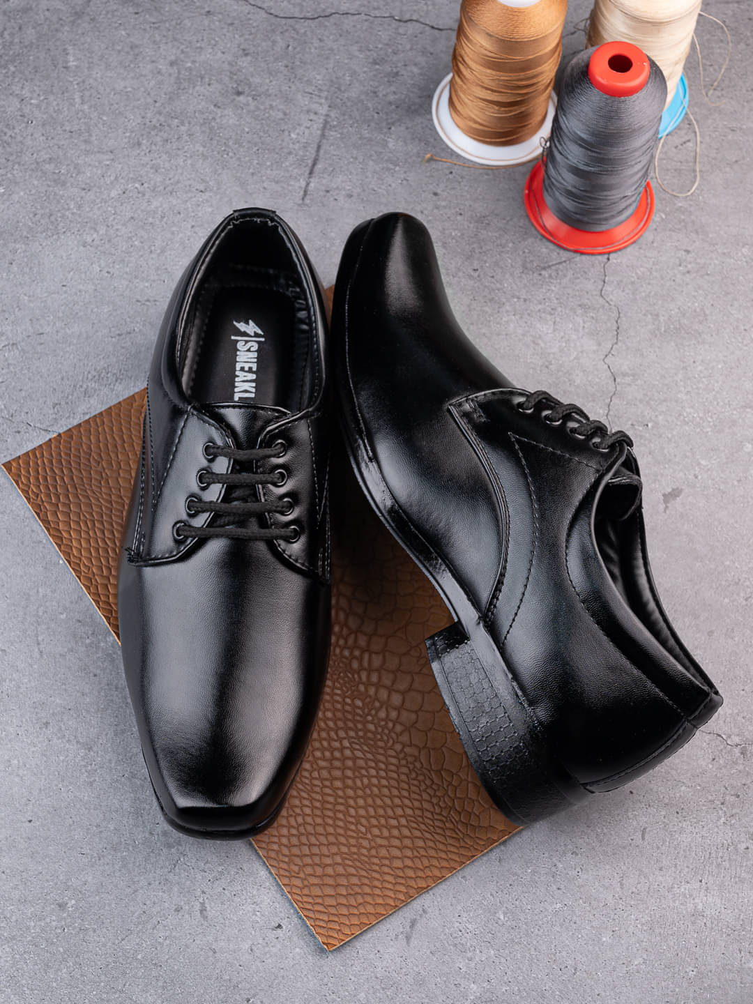     			Sneaklab Black Men's Derby Formal Shoes
