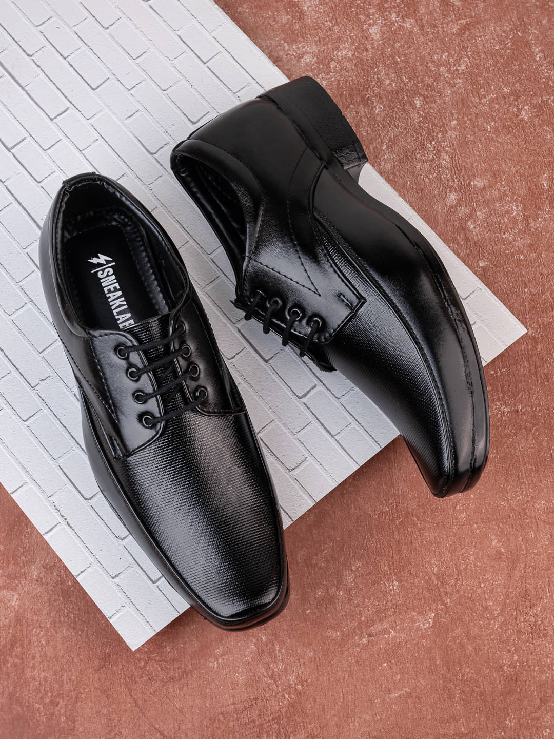     			Sneaklab Black Men's Derby Formal Shoes