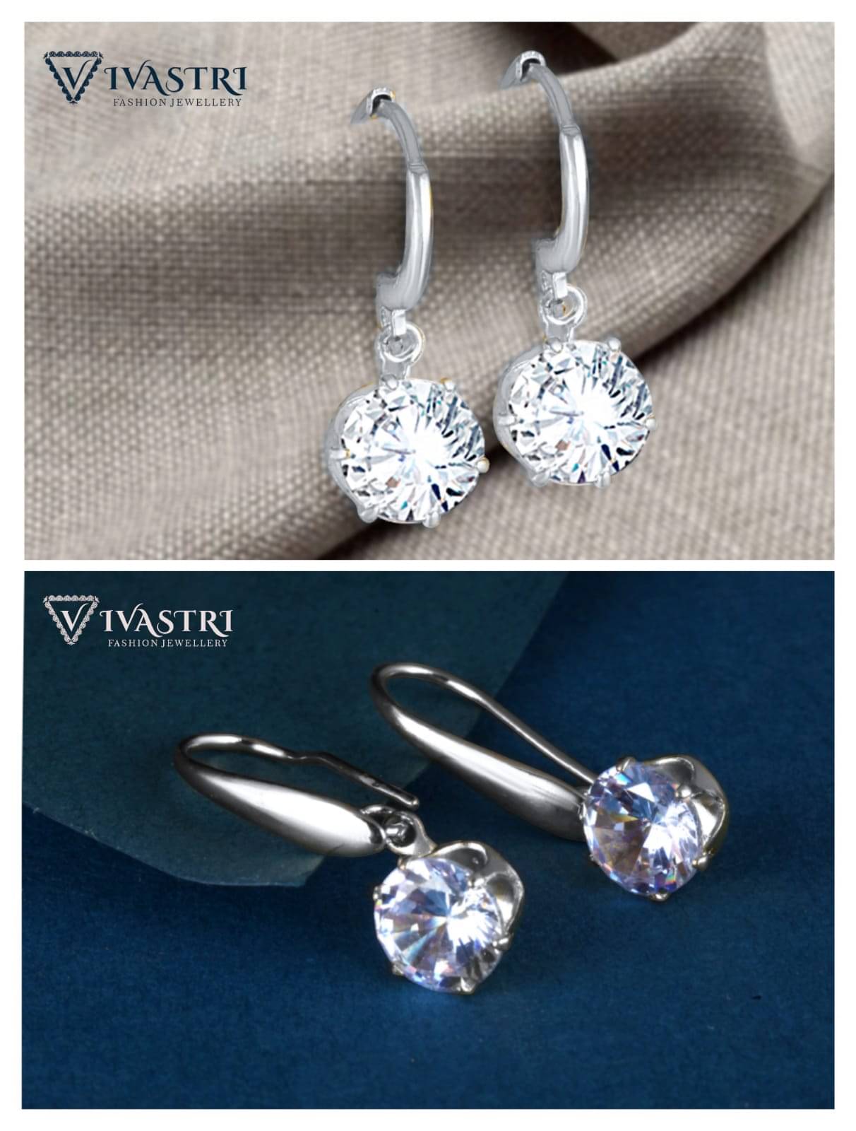     			VIVASTRI Silver Drop Earrings ( Pack of 2 )