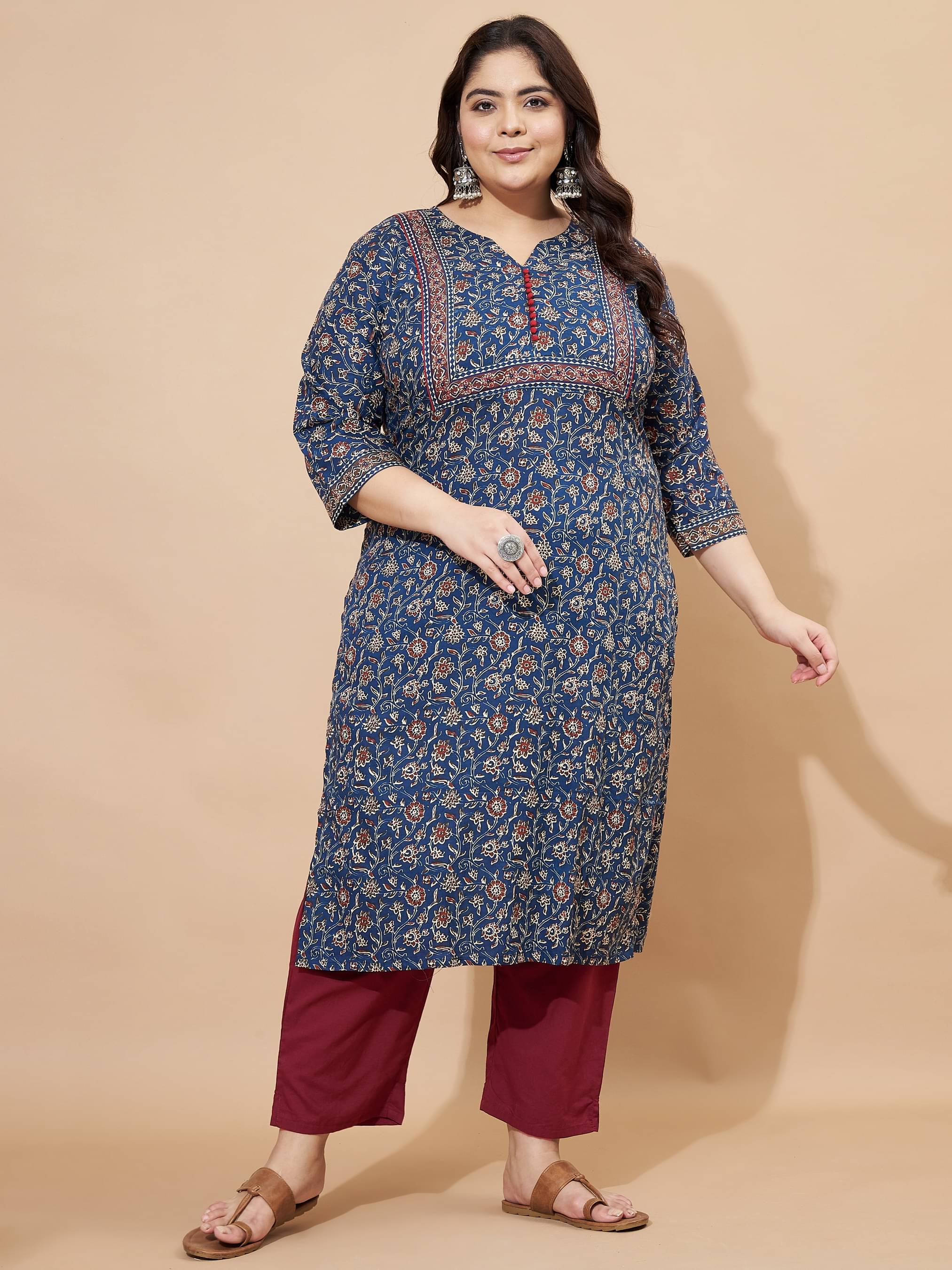 Vbuyz Cotton Blend Printed Straight Women's Kurti - Blue ( Pack of 1 ) Vbuyz Cotton Blend Printed Straight Women's Kurti - Blue ( Pack of 1 )
