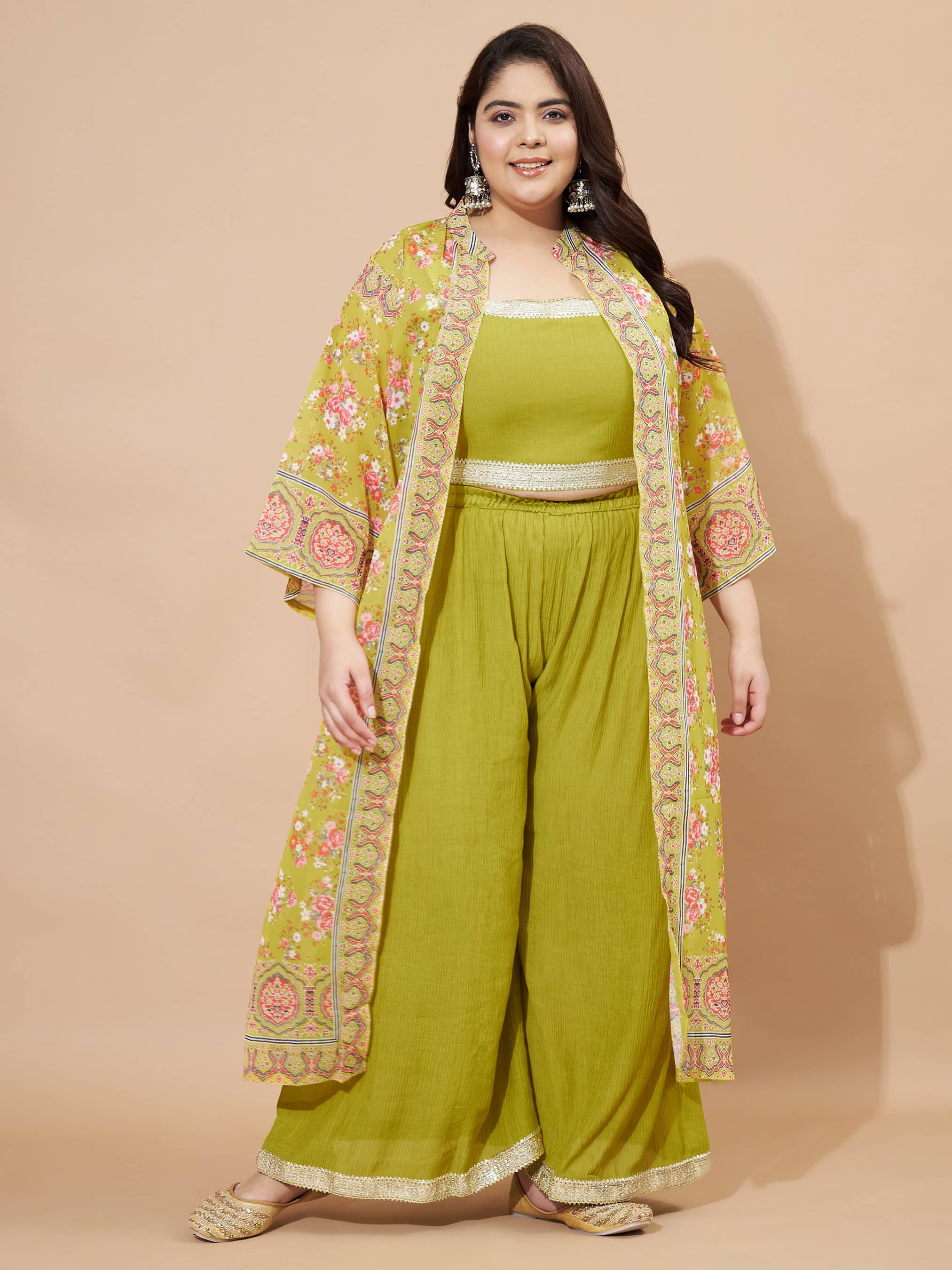 Vbuyz Georgette Printed Kurti With Palazzo Women's Stitched Salwar Suit - Green ( Pack of 1 )