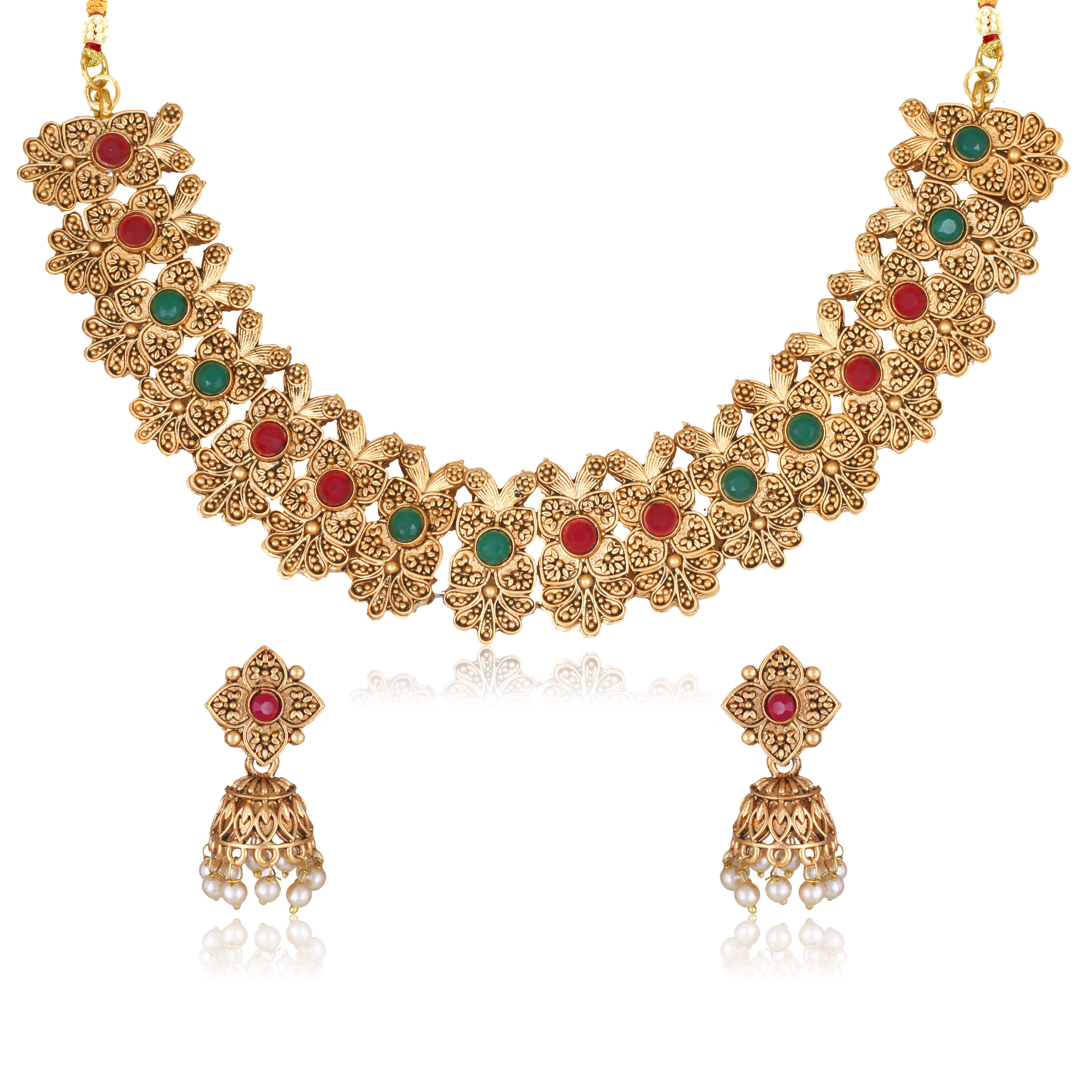     			Vighnaharta Golden Brass Necklace Set ( Pack of 2 )