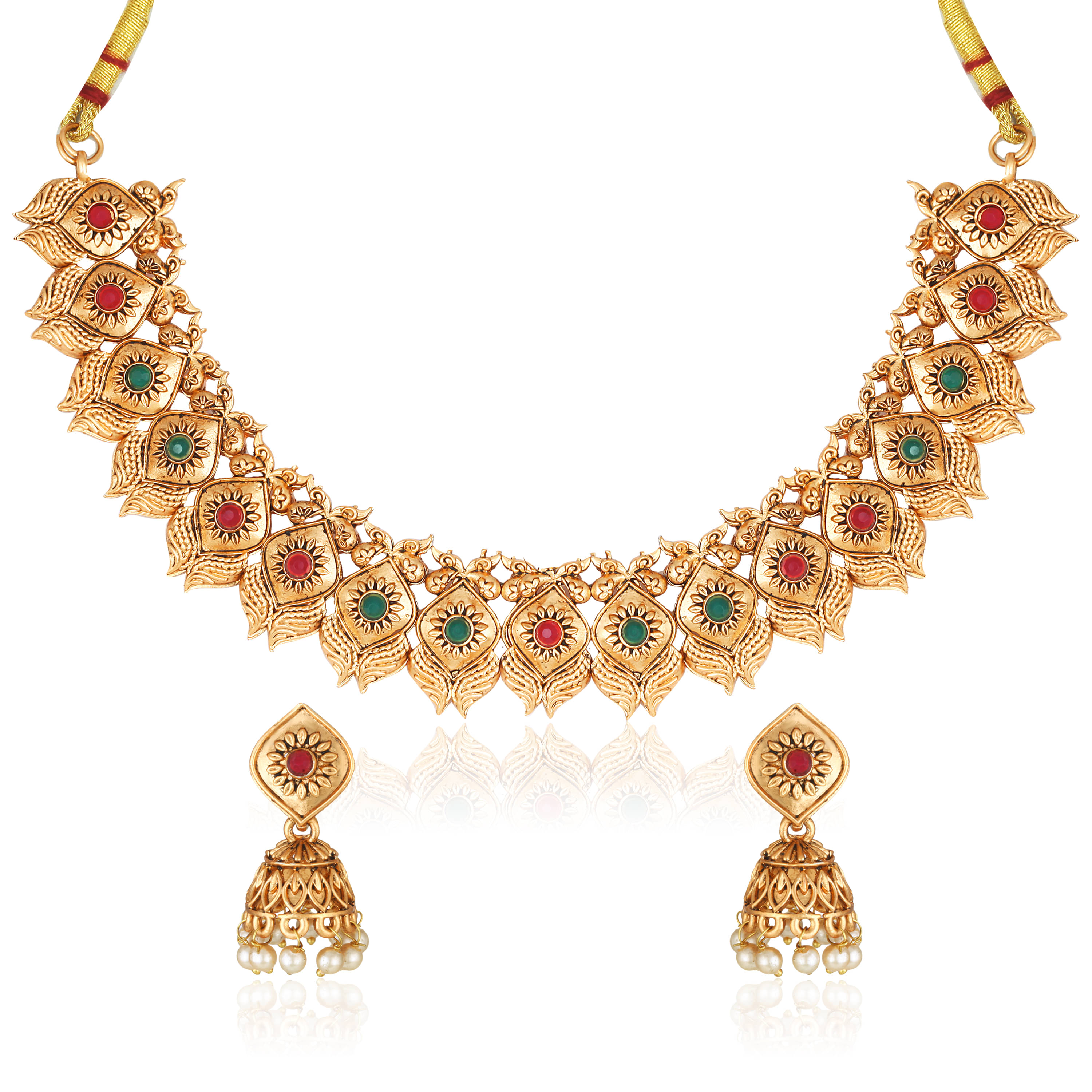     			Vighnaharta Golden Brass Necklace Set ( Pack of 2 )