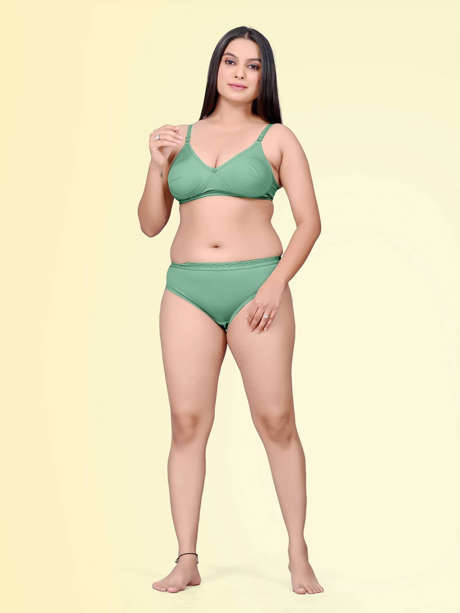 haya fashion Pack of 1 Cotton Bra & Panty Set For Women ( Green )