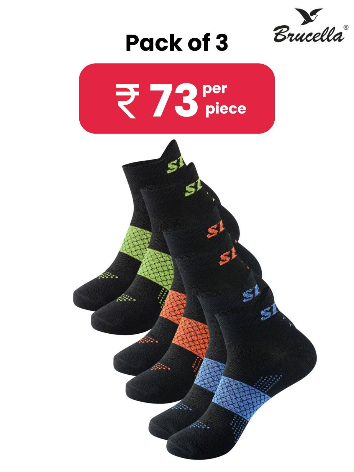     			Brucella Blended Men's Self Design Multicolor Ankle Length Socks ( Pack of 3 )
