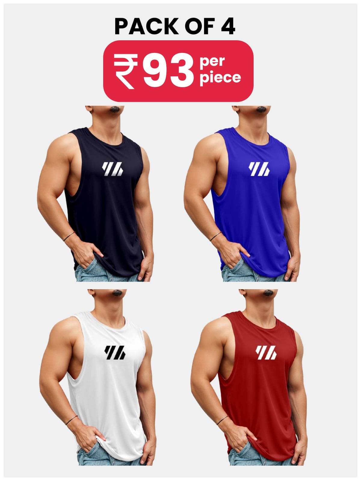     			FTX Pack of 4 Polyester Gym Vest For Men ( Blue )