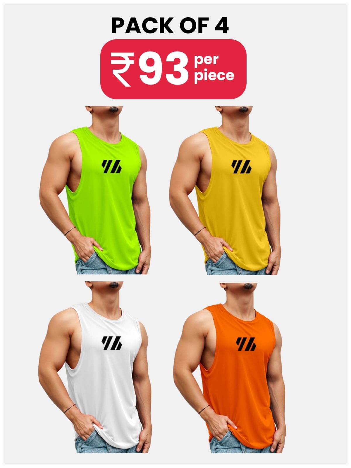     			FTX Pack of 4 Polyester Gym Vest For Men ( Fluorescent Green )