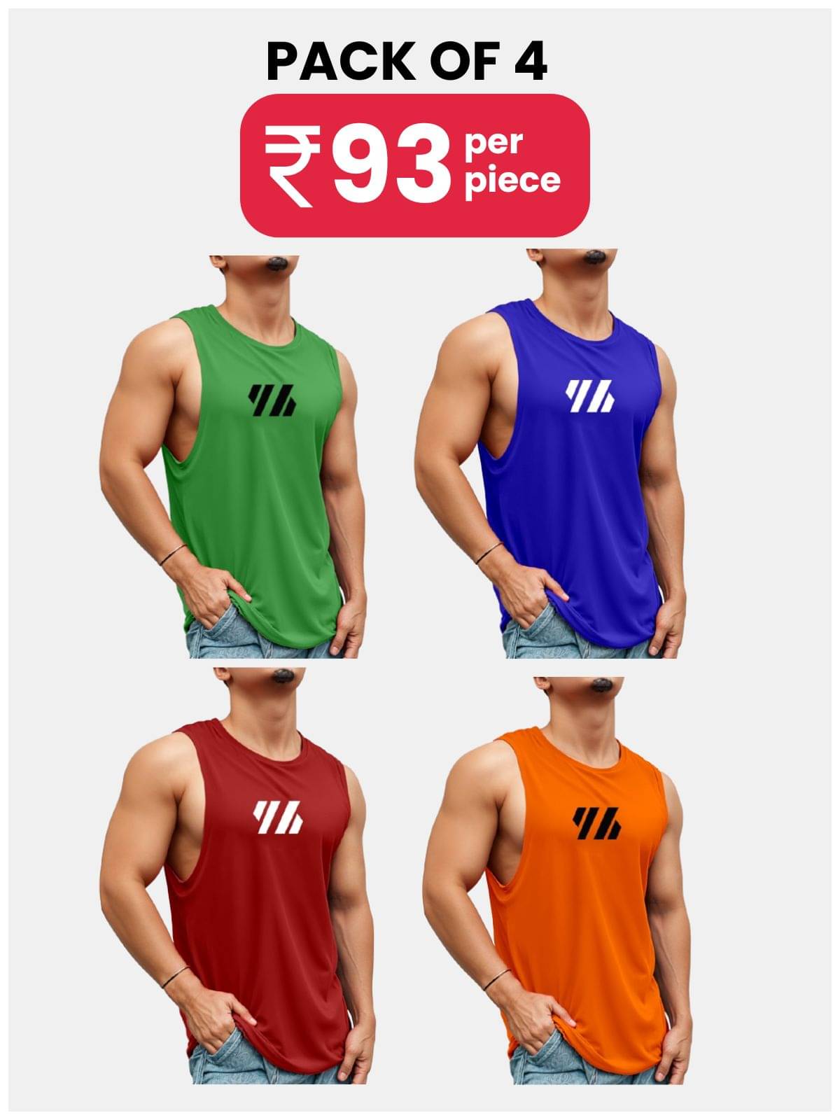 FTX Pack of 4 Polyester Gym Vest For Men ( Red ) FTX Pack of 4 Polyester Gym Vest For Men ( Red )