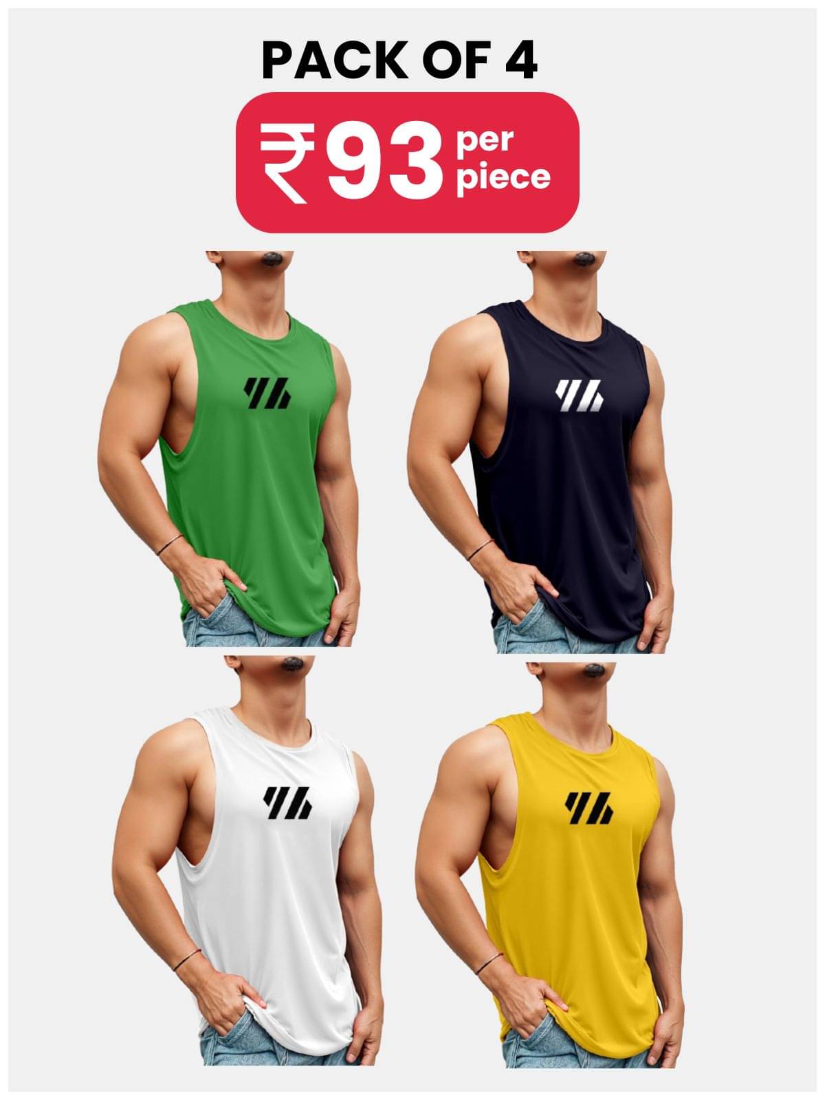 FTX Pack of 4 Polyester Gym Vest For Men ( White ) FTX Pack of 4 Polyester Gym Vest For Men ( White )