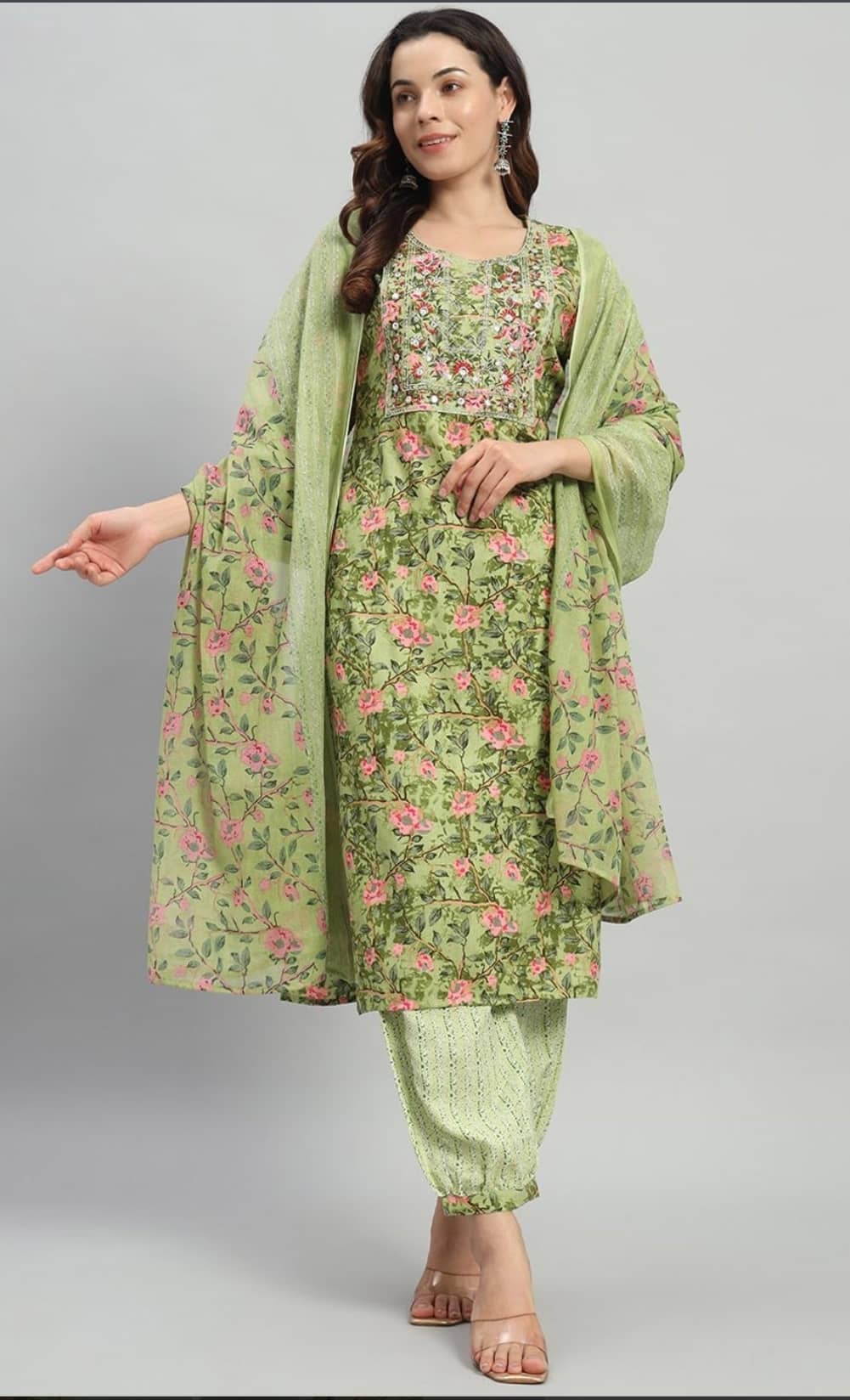 ANNEIV Cotton Printed Kurti With Pants Women's Stitched Salwar Suit - Green ( Pack of 1 )