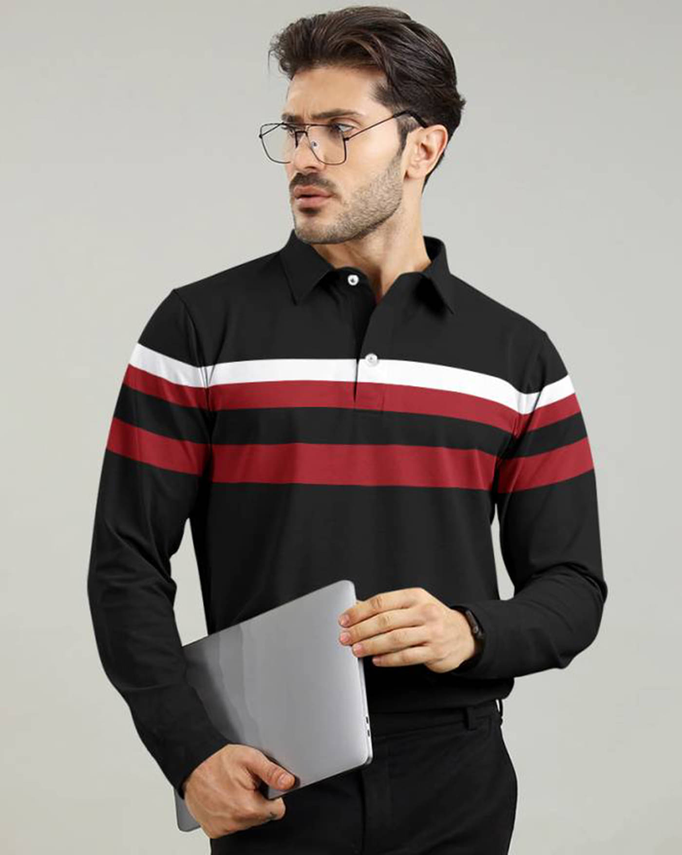 AUSK Pack of 1 Cotton Blend Regular Fit Striped Full Sleeves Men's Polo T Shirt ( Black ) AUSK Pack of 1 Cotton Blend Regular Fit Striped Full Sleeves Men's Polo T Shirt ( Black )