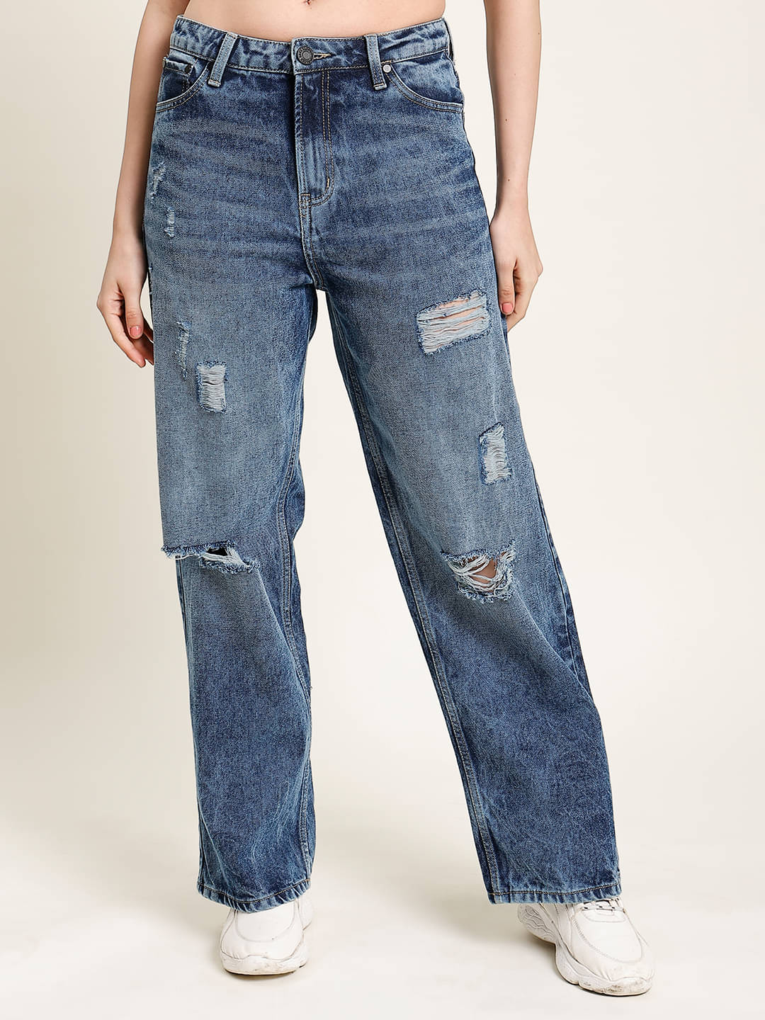     			Bene Kleed Women Classic Relaxed Fit High-Rise Mildly Distressed Light Fade Jeans