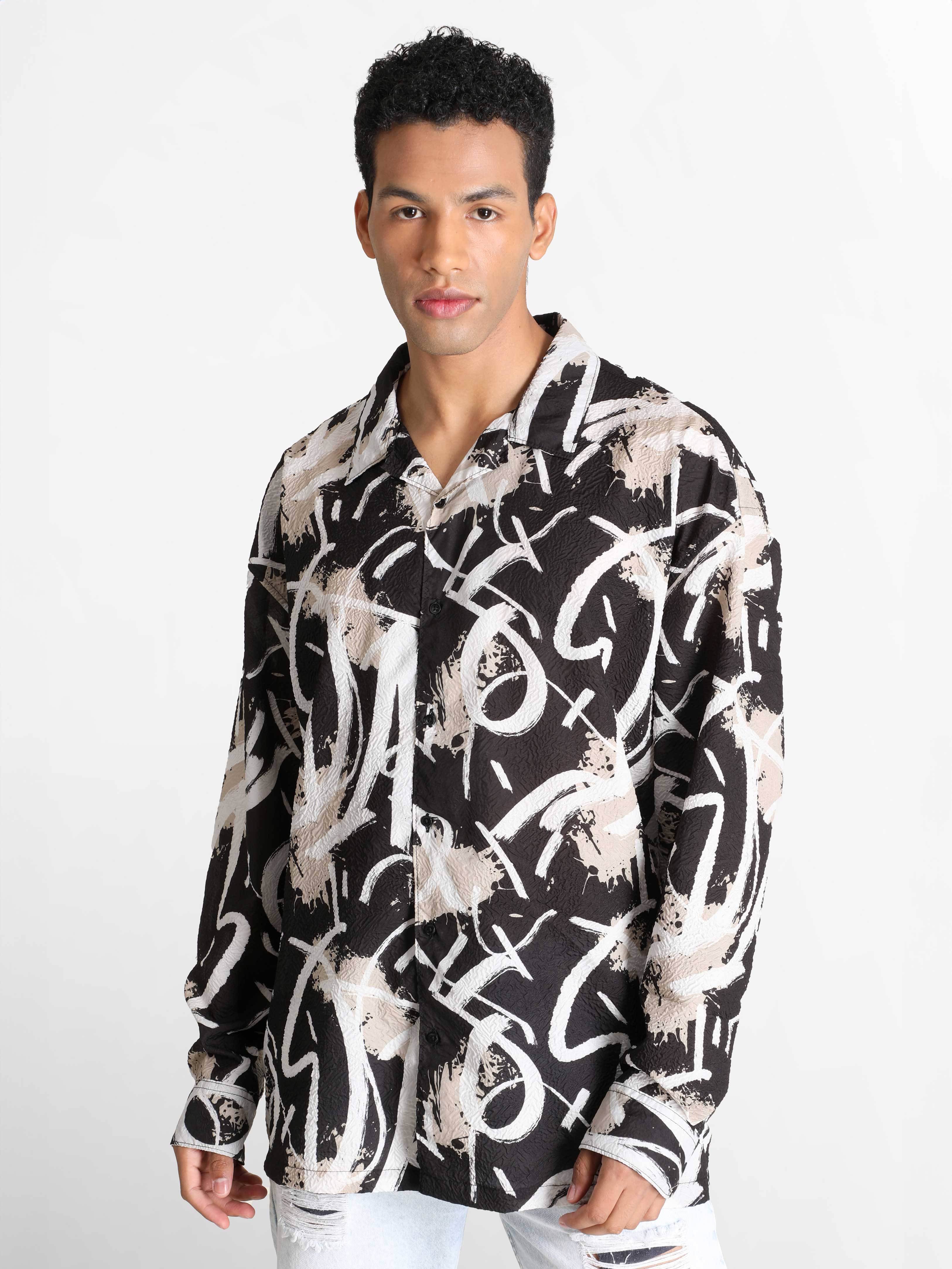 Bene Kleed Unisex Classic Cuban Collar Abstract Printed Oversized Casual Shirt Bene Kleed Unisex Classic Cuban Collar Abstract Printed Oversized Casual Shirt
