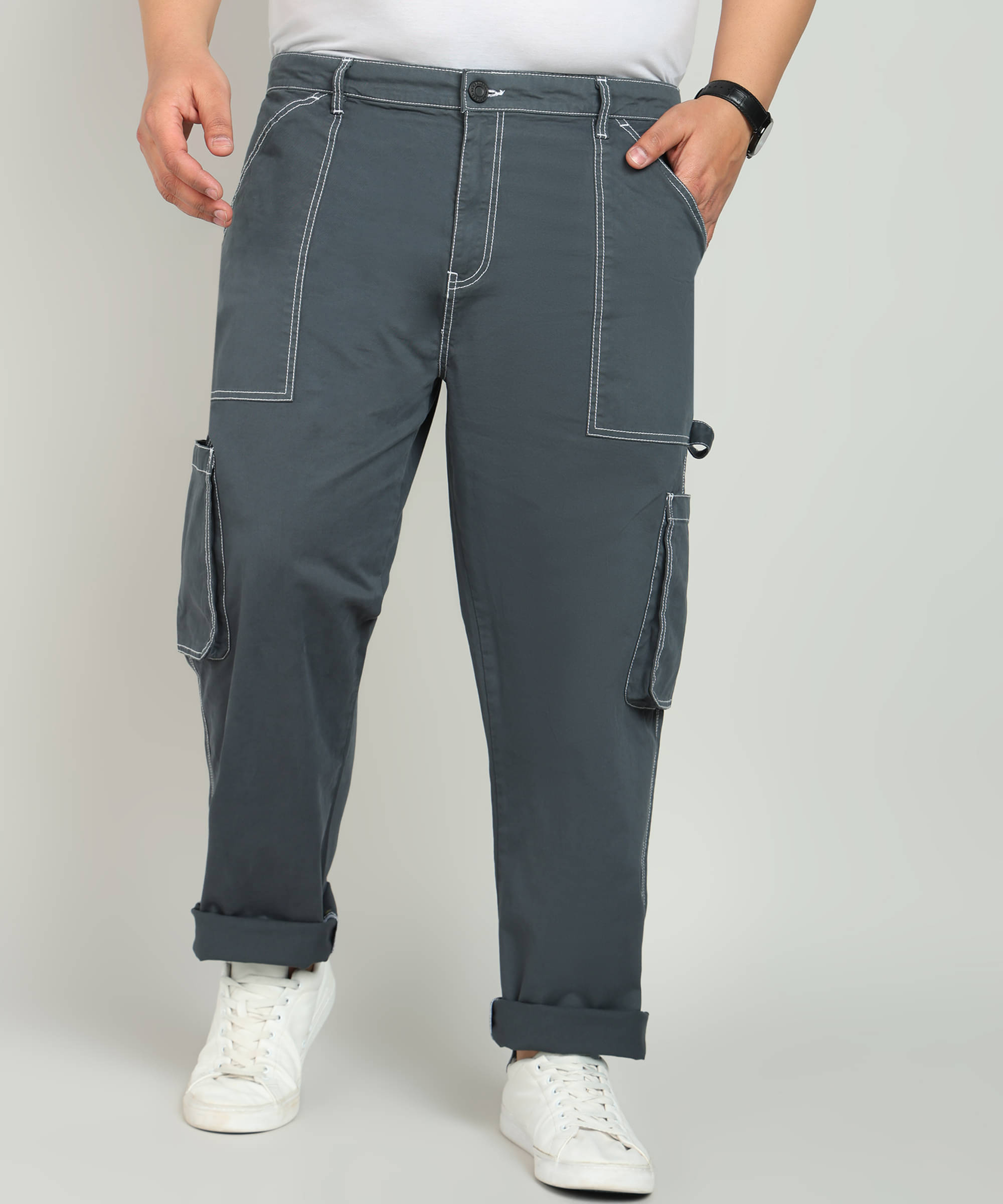     			Bene Kleed Plus Men Carpenter Style Cargo Trouser With Contrast Stitch
