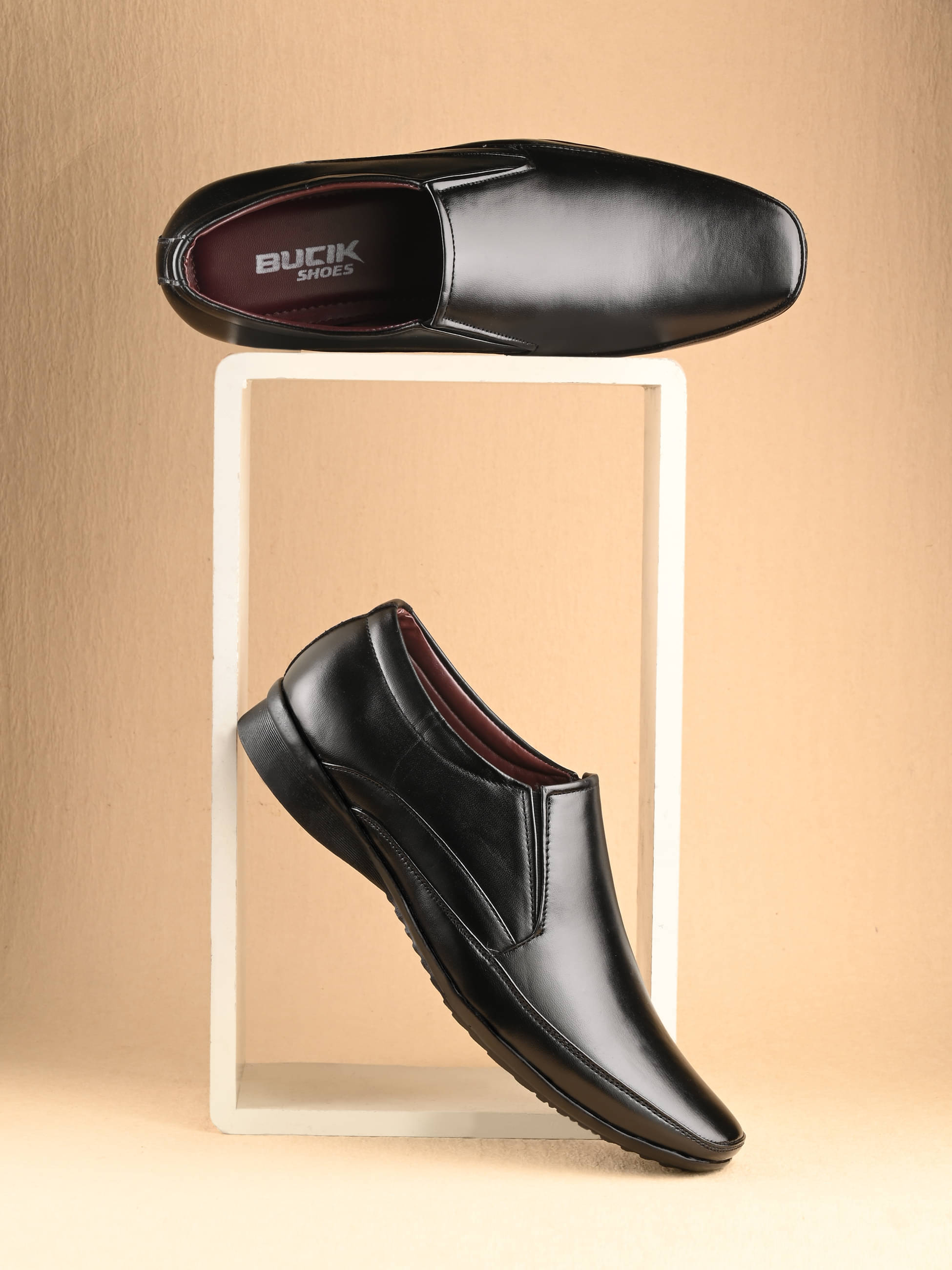     			Bucik Black Men's Slip On Formal Shoes