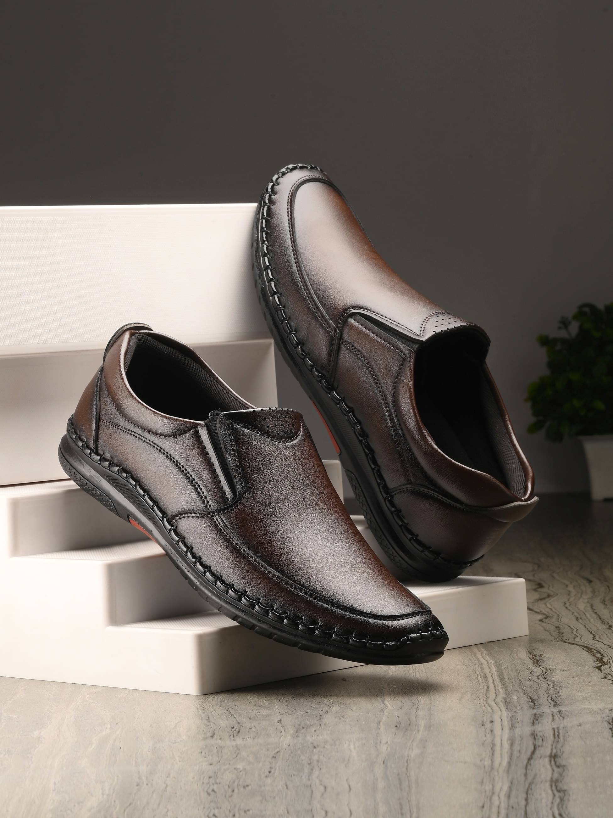     			Bucik Brown Men's Slip On Formal Shoes