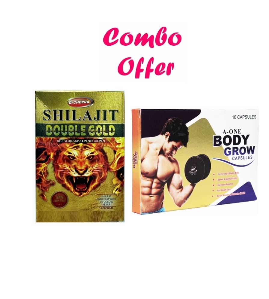 Dr Chopra Shilajit Double Gold Capsule 10no.s & G&G A-one Body Grow Weight Gain Capsules 10 no.s pack of 2 Dr Chopra Shilajit Double Gold Capsule 10no.s & G&G A-one Body Grow Weight Gain Capsules 10 no.s pack of 2