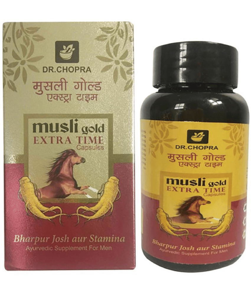Dr Chopra's Musli Gold Extra Time Capsule 60 No.s Ayurvedic Supplement for Men For Josh & Stamina Dr Chopra's Musli Gold Extra Time Capsule 60 No.s Ayurvedic Supplement for Men For Josh & Stamina