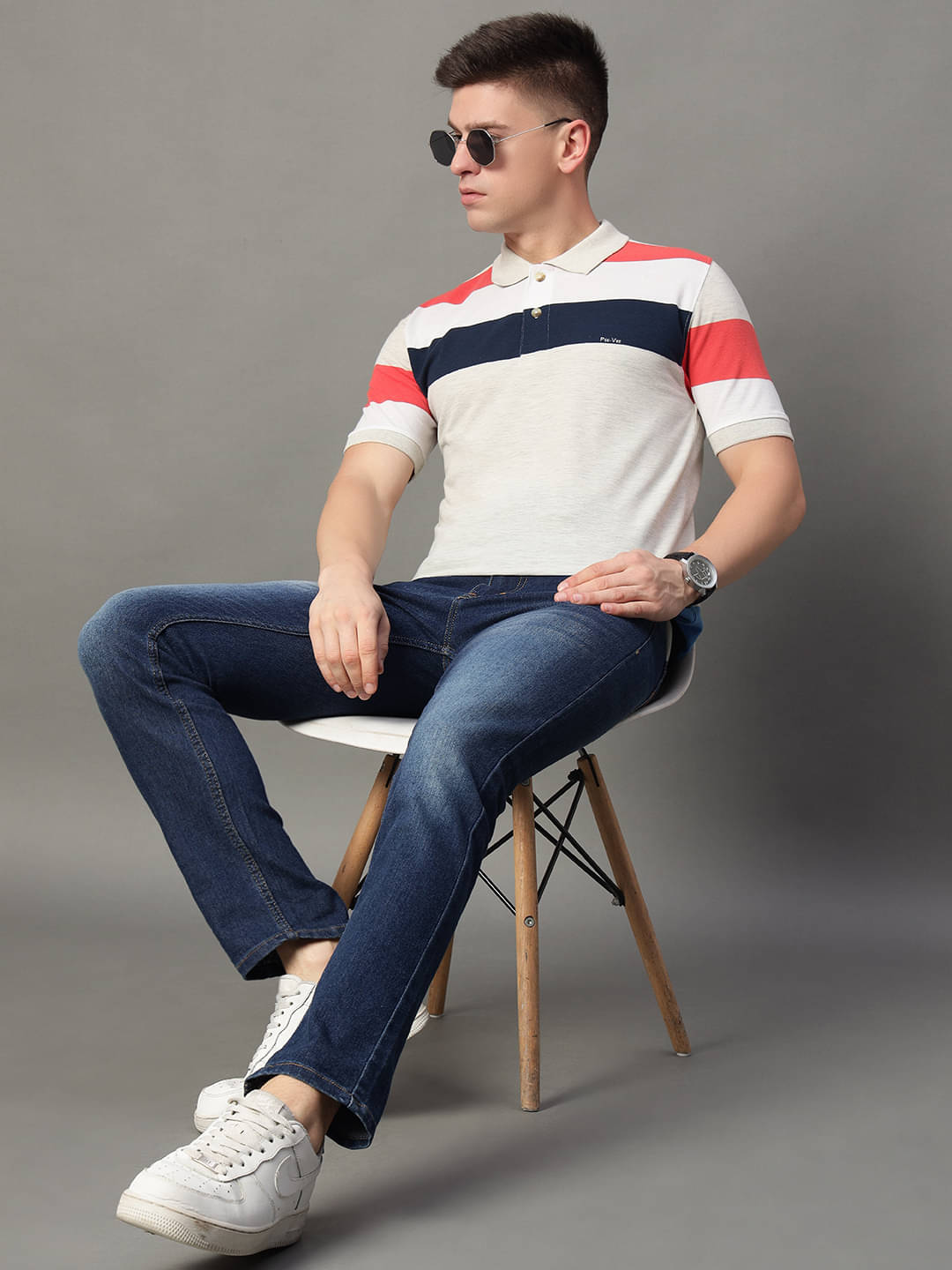     			GET GOLF Pack of 1 Cotton Blend Regular Fit Striped Half Sleeves Men's Polo T Shirt ( White )