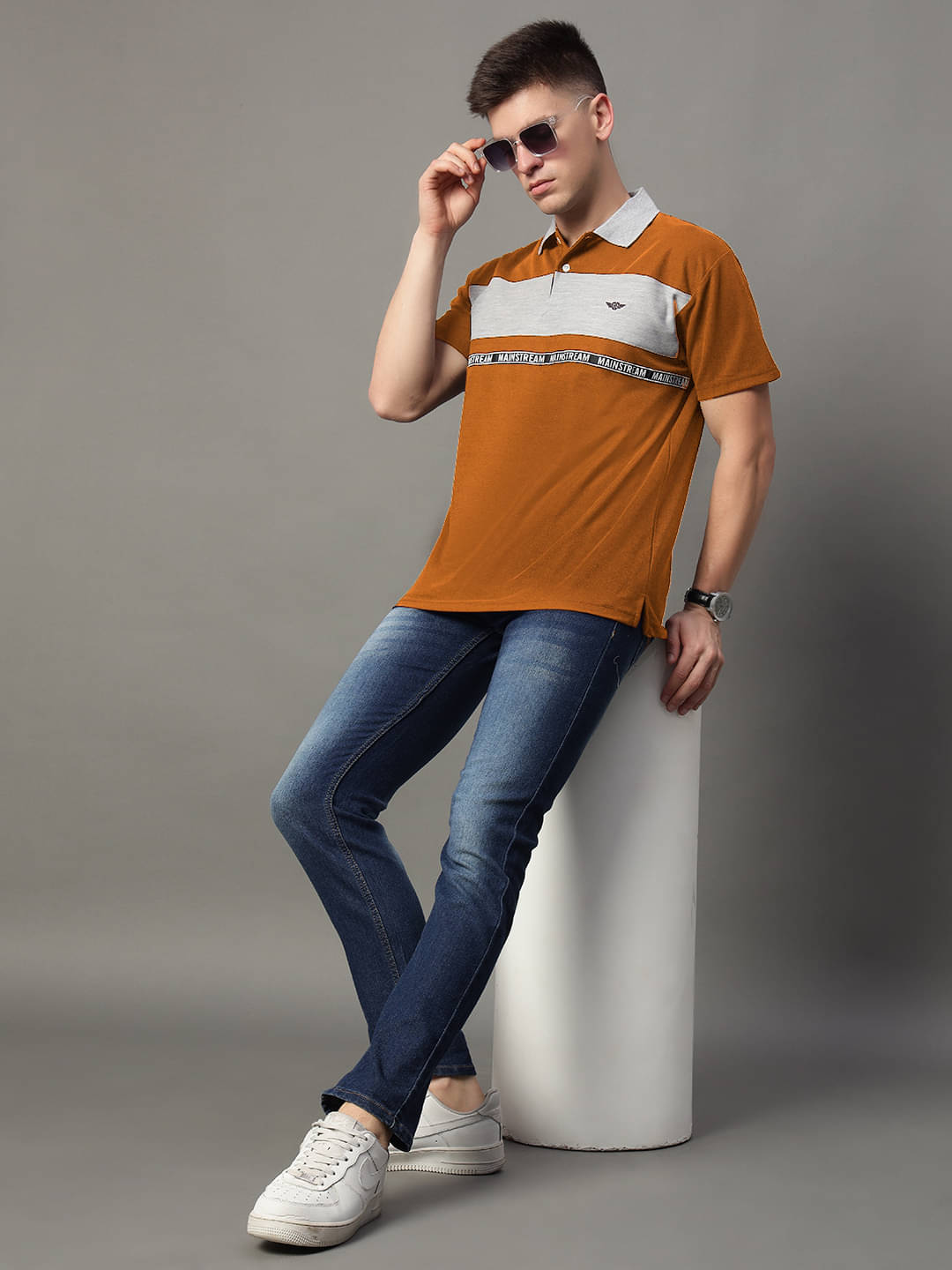     			GET GOLF Pack of 1 Cotton Blend Regular Fit Colorblock Half Sleeves Men's Polo T Shirt ( Khaki )