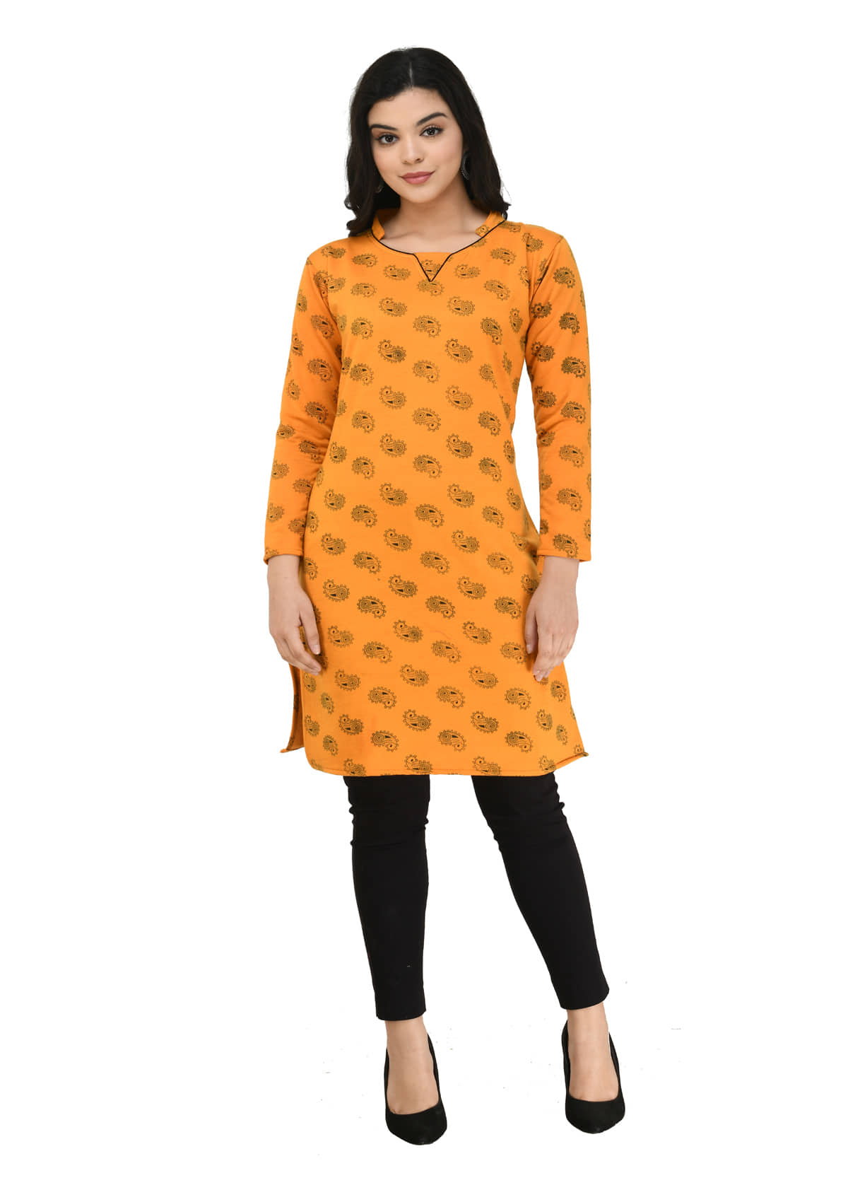 IndiWeaves Woollen Printed Straight Women's Kurti - Yellow ( Pack of 1 ) - Kurtis, Tunics | Buy online on ZillyBuy