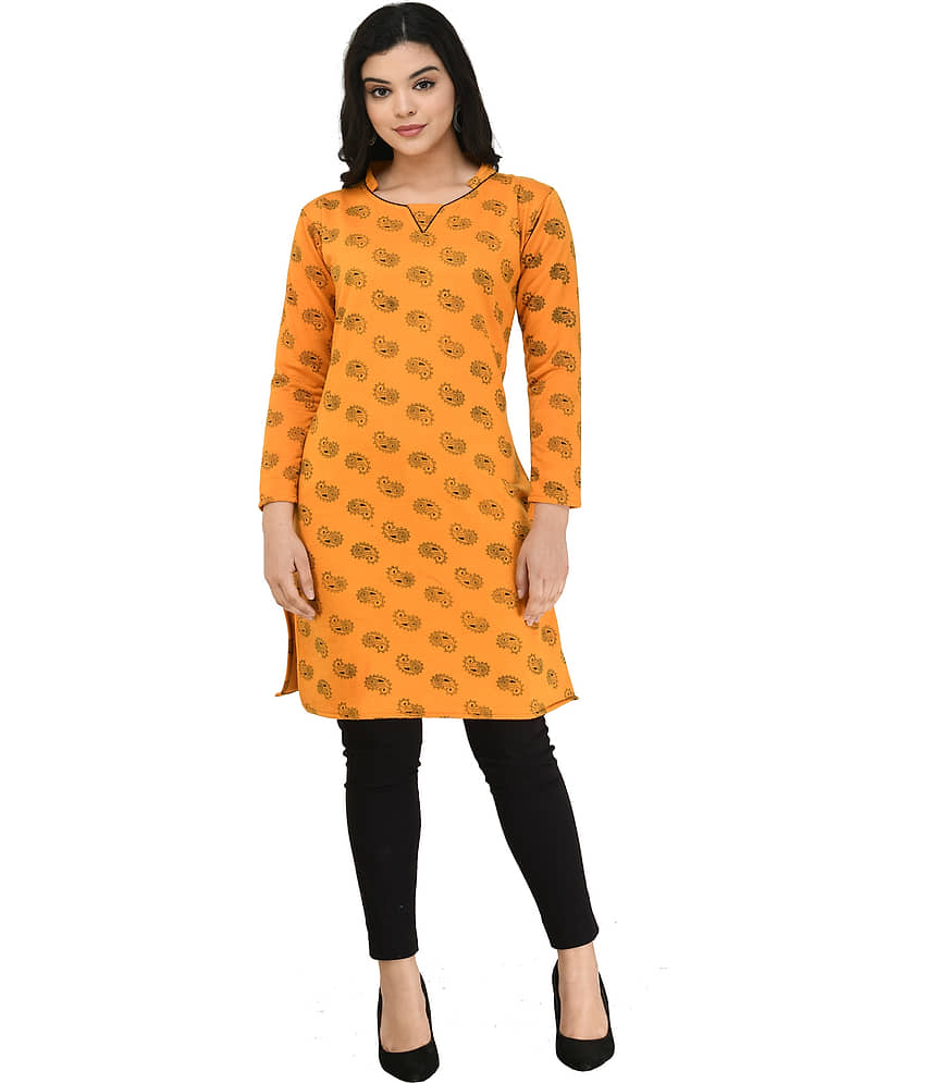 IndiWeaves Woollen Printed Straight Women's Kurti - Yellow ( Pack of 1 ) - Kurtis, Tunics | Buy online on ZillyBuy