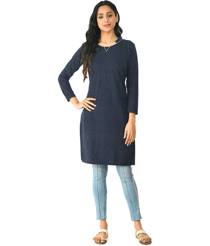 IndiWeaves Woollen Printed Straight Women's Kurti - Navy ( Pack of 1 ) - Kurtis, Tunics | Buy online on ZillyBuy