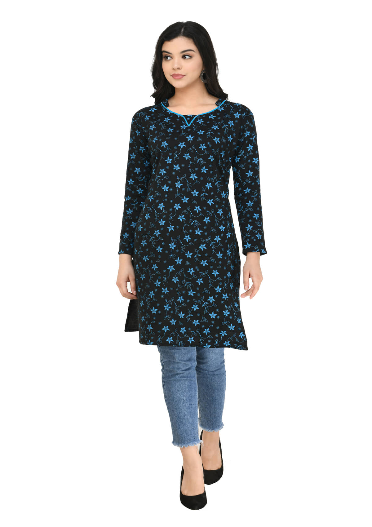 IndiWeaves Woollen Printed Straight Women's Kurti - Black ( Pack of 1 ) - Kurtis, Tunics | Buy online on ZillyBuy