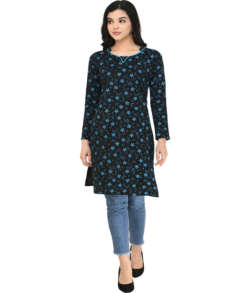 IndiWeaves Woollen Printed Straight Women's Kurti - Black ( Pack of 1 ) - Kurtis, Tunics | Buy online on ZillyBuy