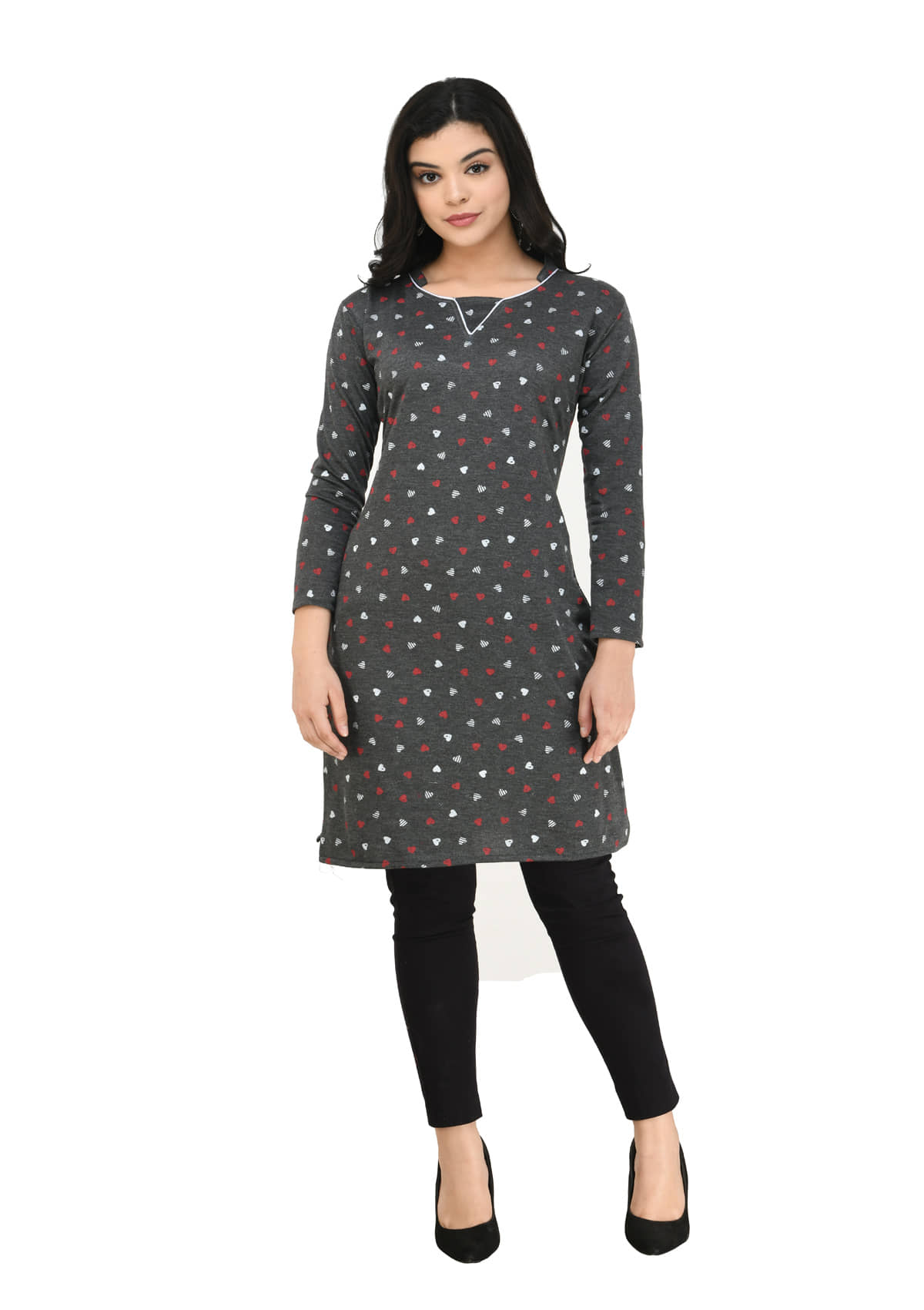 IndiWeaves Woollen Printed Straight Women's Kurti - Grey ( Pack of 1 ) - Kurtis, Tunics | Buy online on ZillyBuy