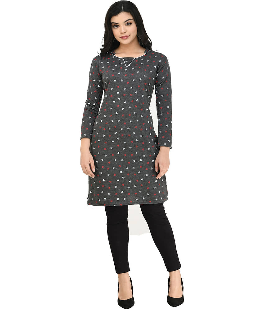 IndiWeaves Woollen Printed Straight Women's Kurti - Grey ( Pack of 1 ) - Kurtis, Tunics | Buy online on ZillyBuy