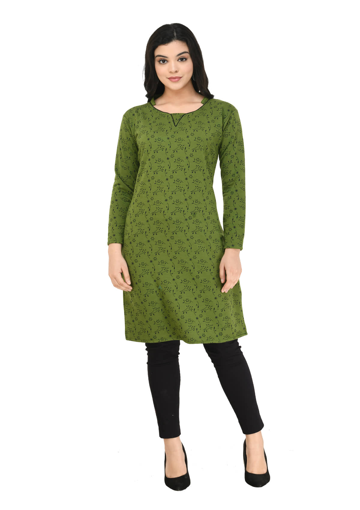 IndiWeaves Woollen Printed Straight Women's Kurti - Green ( Pack of 1 ) - Kurtis, Tunics | Buy online on ZillyBuy