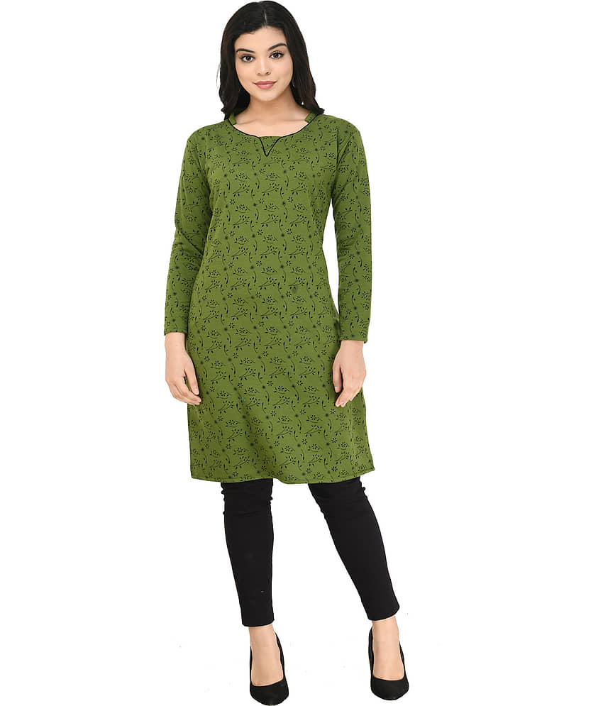 IndiWeaves Woollen Printed Straight Women's Kurti - Green ( Pack of 1 ) - Kurtis, Tunics | Buy online on ZillyBuy