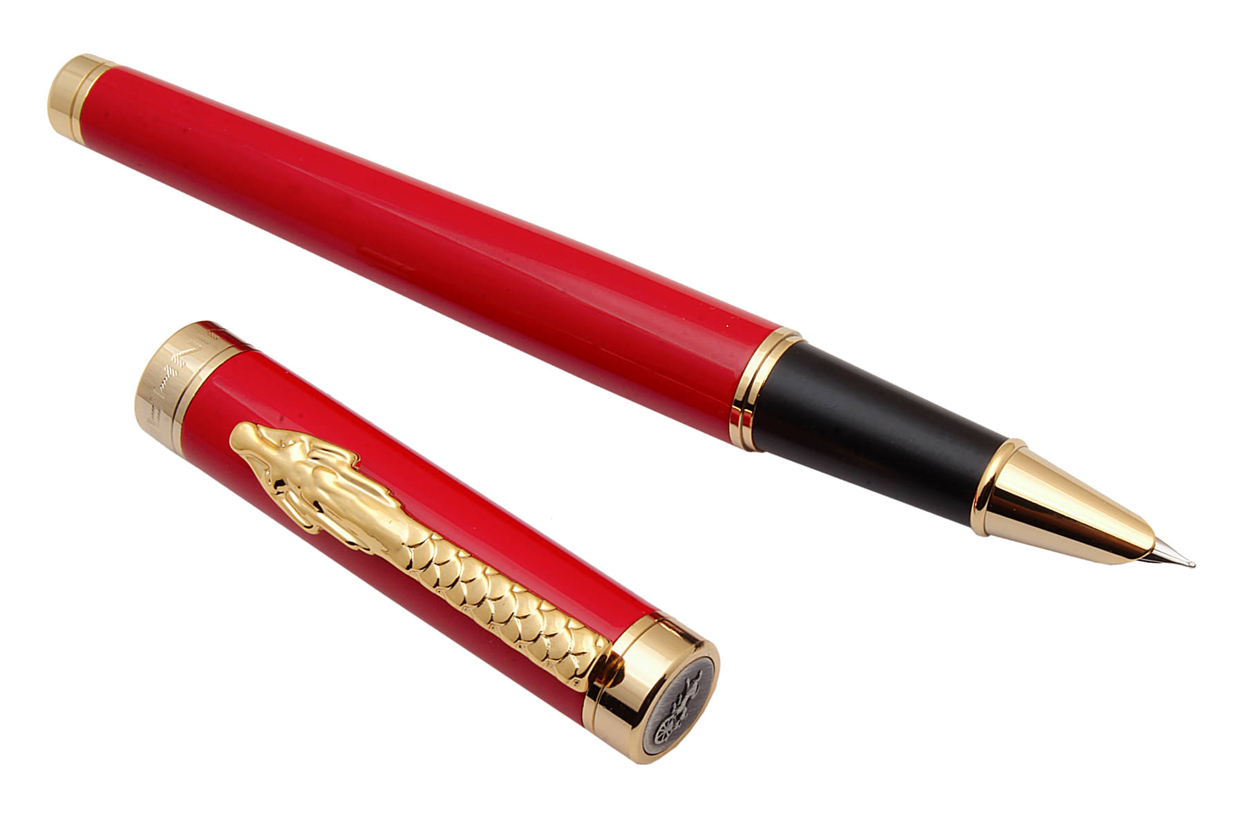     			Jinhao 1008 Tomato Red Metal Body Fountain Pen With Cobra Design Clip & Hooded Fine Nib