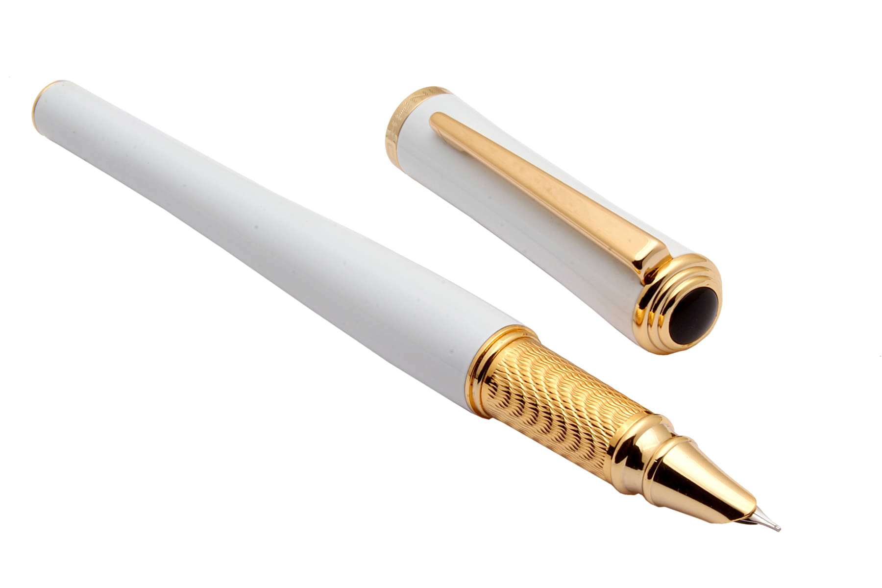     			Jinhao 31 Baseball Bat Shaped White Color Metal Body Fountain Pen With Hooded Fine Nib & Golden Trims