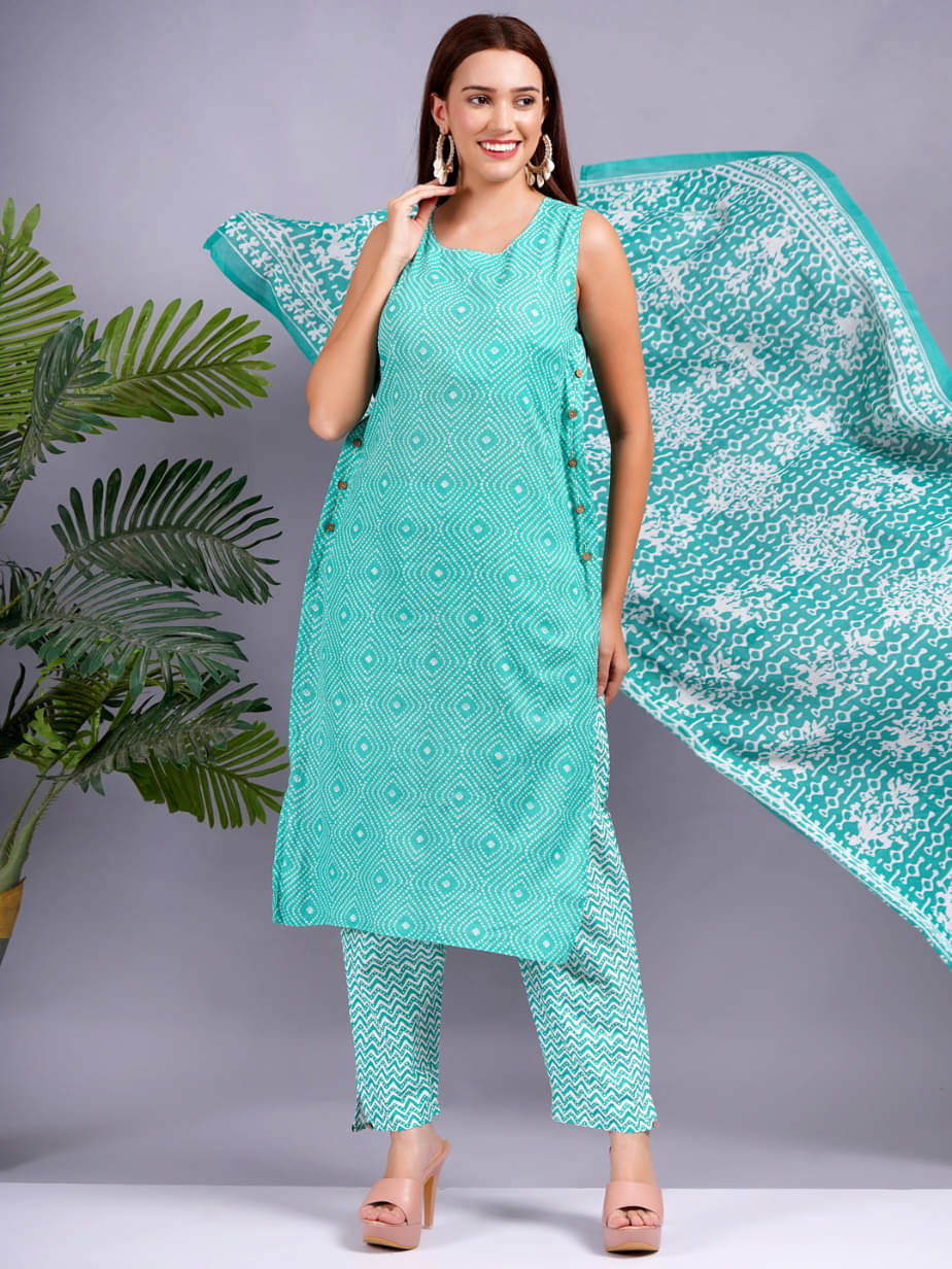     			Jyoti Cotton Printed Kurti With Pants Women's Stitched Salwar Suit - Green ( Pack of 1 )