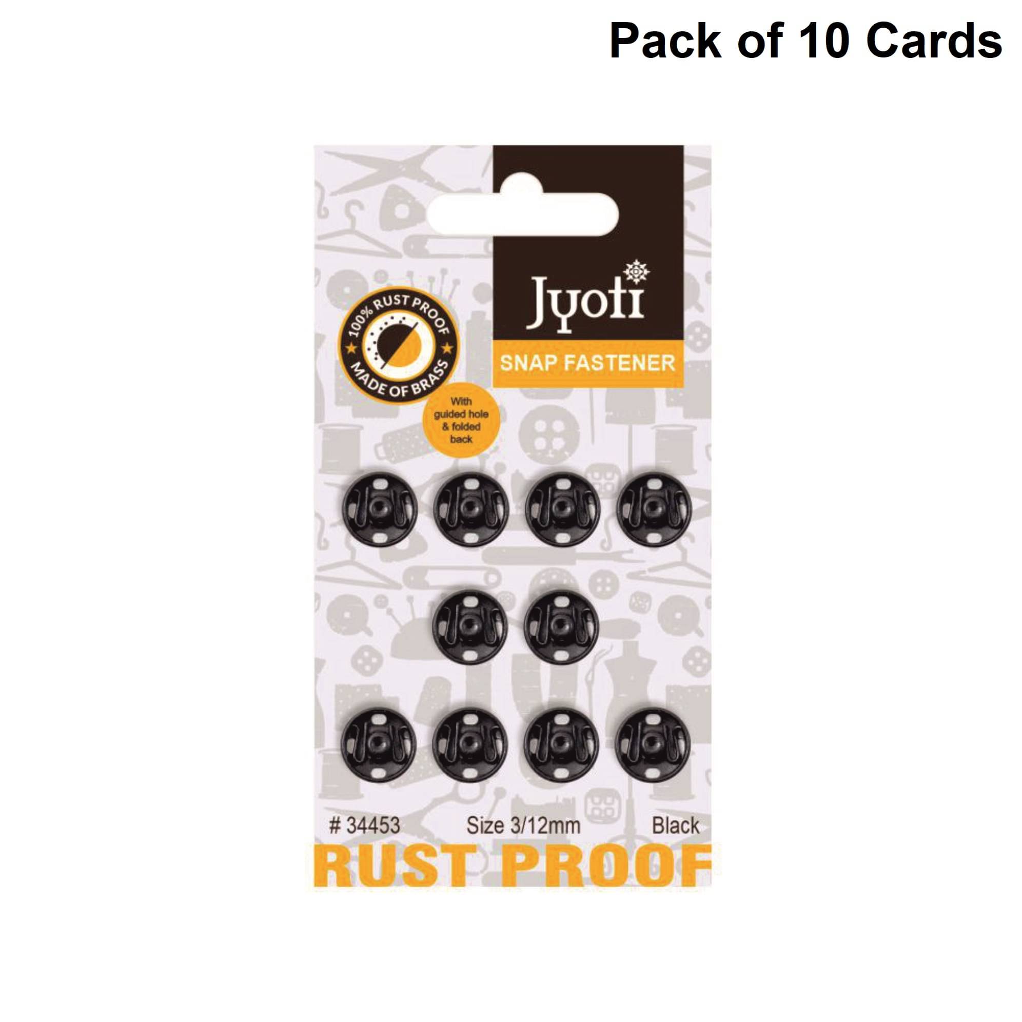     			Jyoti Snap Fastener (10 Sets of Size 3 / 12mm of Brass Material in Black Finish) Metal Thickened, Rust Proof Sewing Buttons, Used for Leather Craft/Canvas/Jeans/Jackets/DIY Items - Pack of 10 Cards