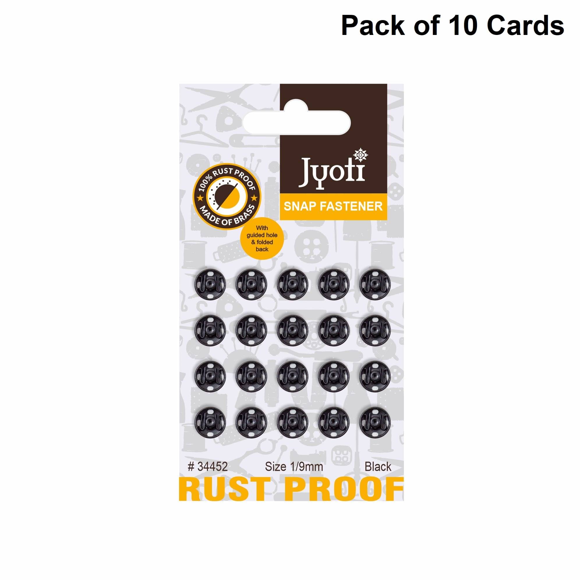     			Jyoti Snap Fastener (20 Sets of Size 1 / 9mm of Brass Material in Black Finish) Metal Thickened, Rust Proof Sewing Buttons, Used for Leather Craft/Canvas/Jeans/Jackets/DIY Items - Pack of 10 Cards
