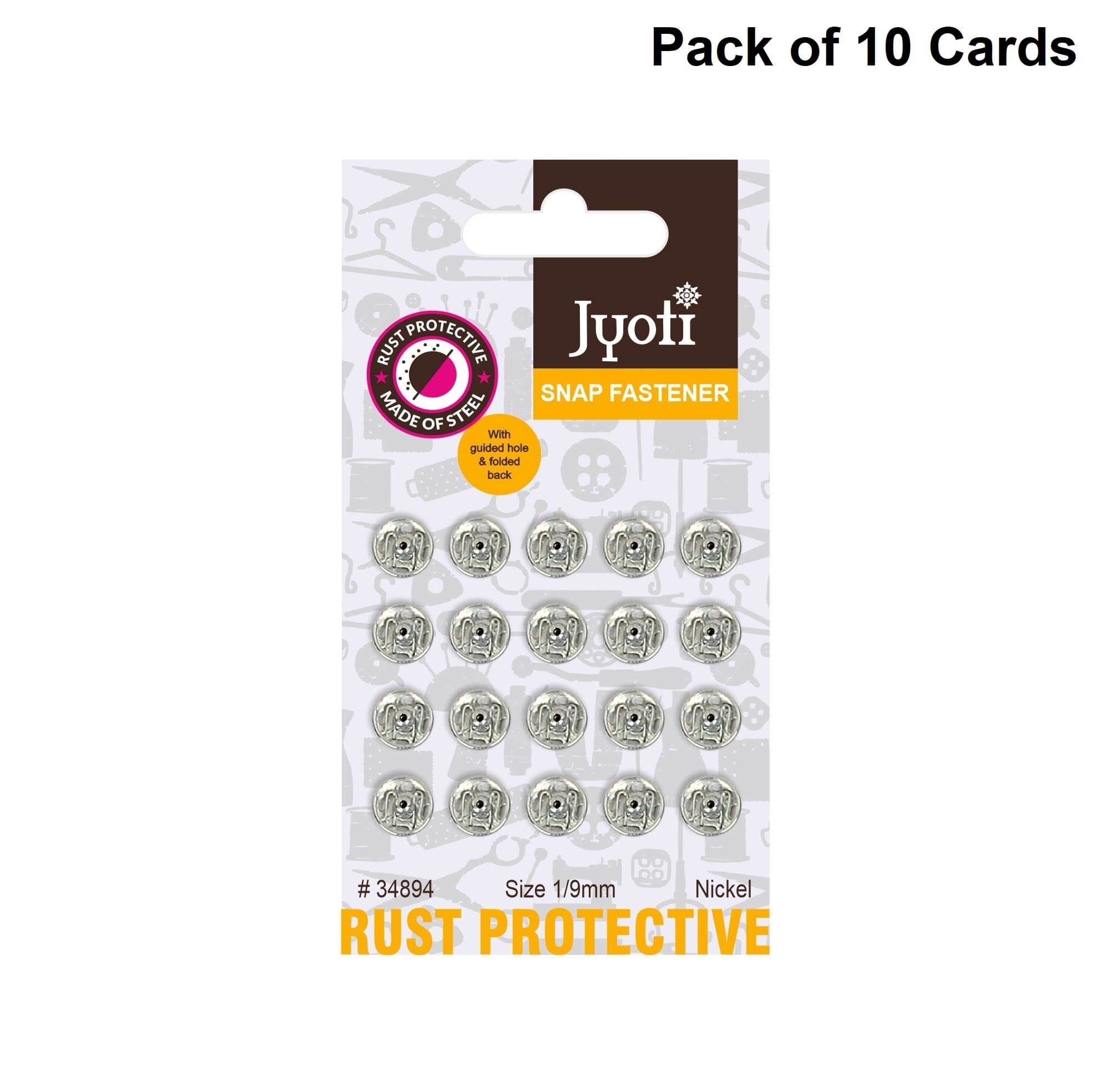     			Jyoti Snap Fastener (20 Sets of Size 1 / 9mm of Steel Material in Nickel Finish) Metal Thickened, Rust Proof Sewing Buttons, Used for Leather Craft/Canvas/Jeans/Jackets/DIY Items - Pack of 10 Cards