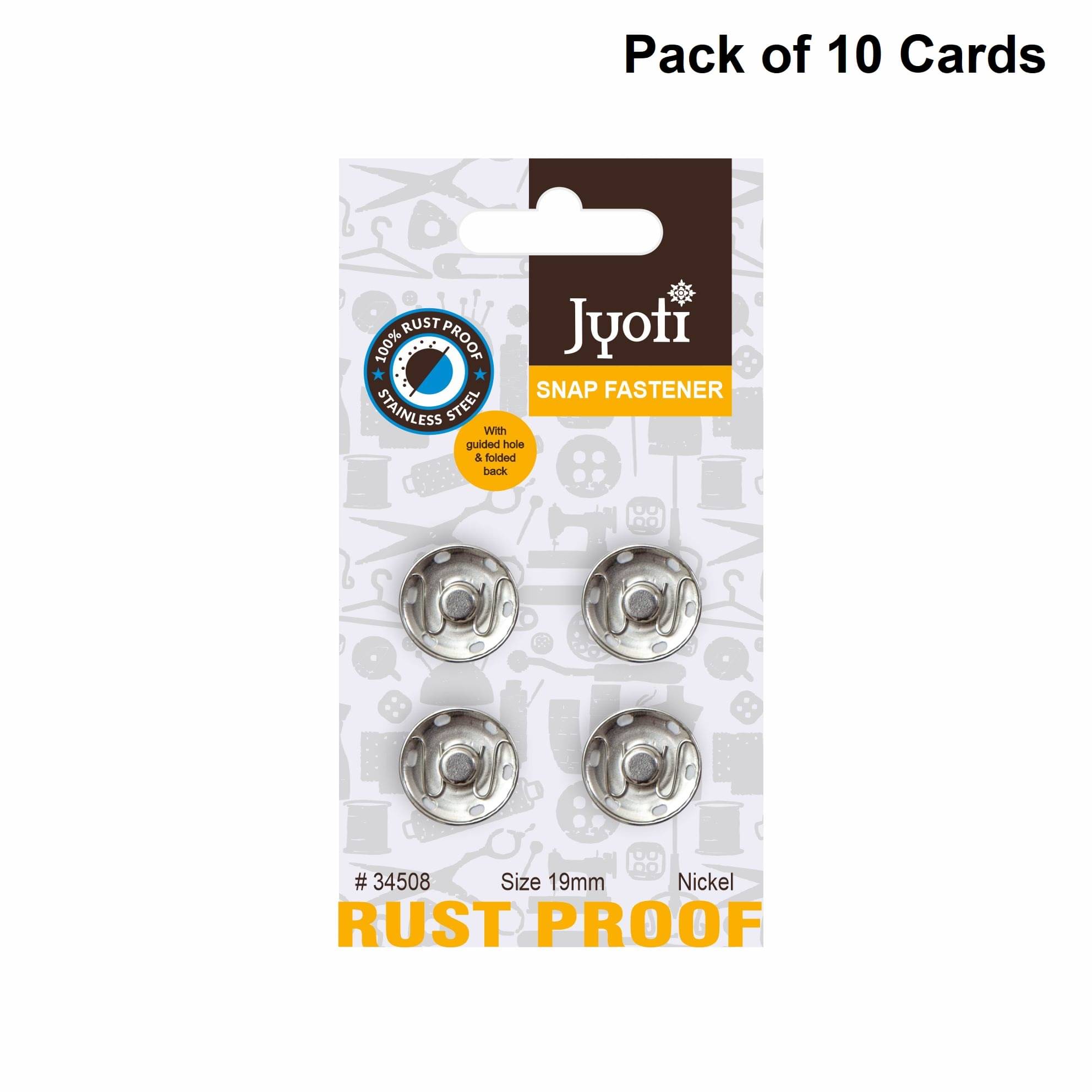 Jyoti Snap Fastener (4 Sets of Size 19mm of Stainless Steel Material in Nickel Finish) Metal Thickened, Rust Proof Sewing Buttons, Used for Leather Craft/Jeans/Jackets/DIY Items - Pack of 10 Cards Jyoti Snap Fastener (4 Sets of Size 19mm of Stainless Steel Material in Nickel Finish) Metal Thickened, Rust Proof Sewing Buttons, Used for Leather Craft/Jeans/Jackets/DIY Items - Pack of 10 Cards